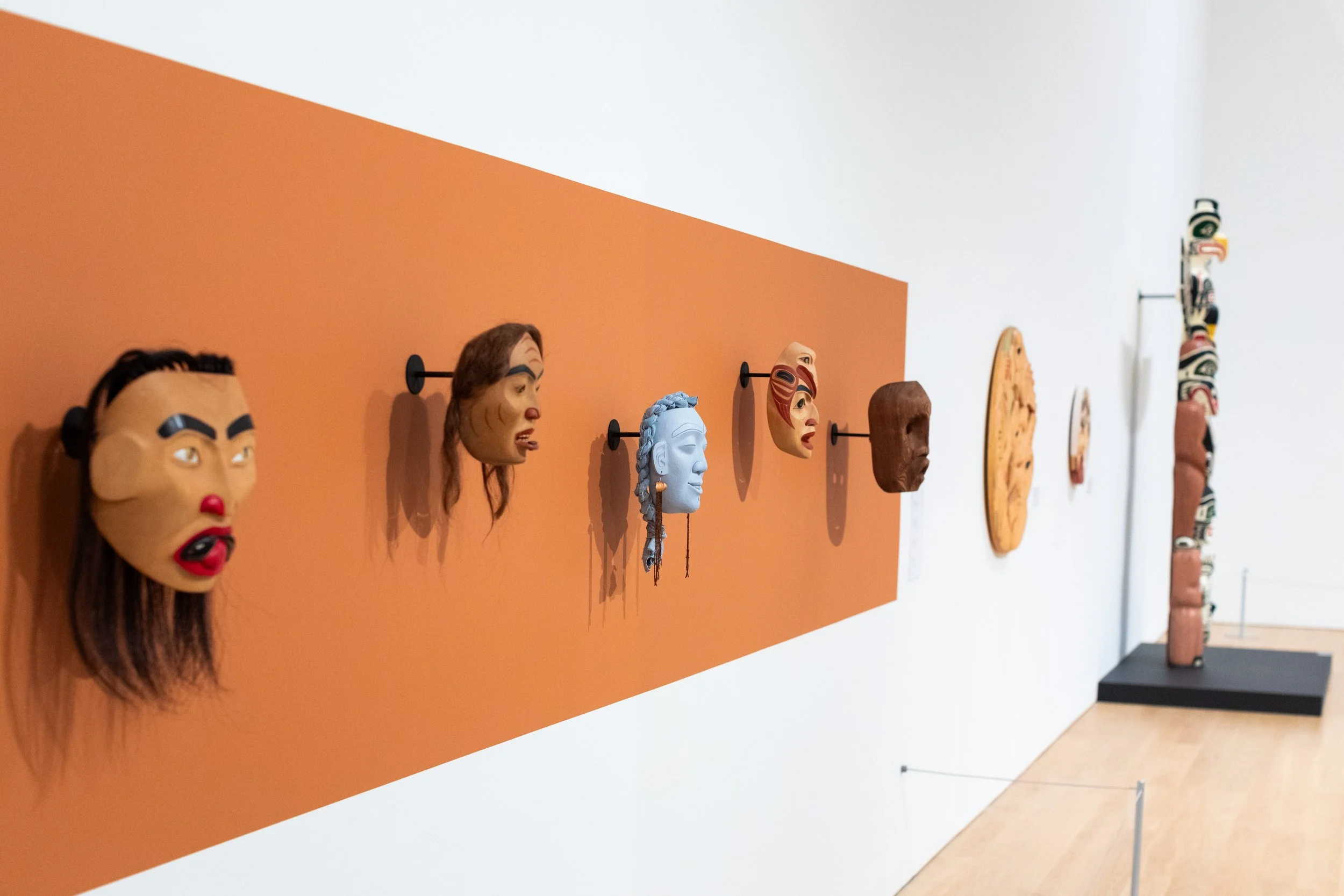 Installation view of "Curve! Women Carvers on the Northwest Coast," Audain Art Museum, Whistler, Canada, 2024. Photo: Oisin McHugh Photo.