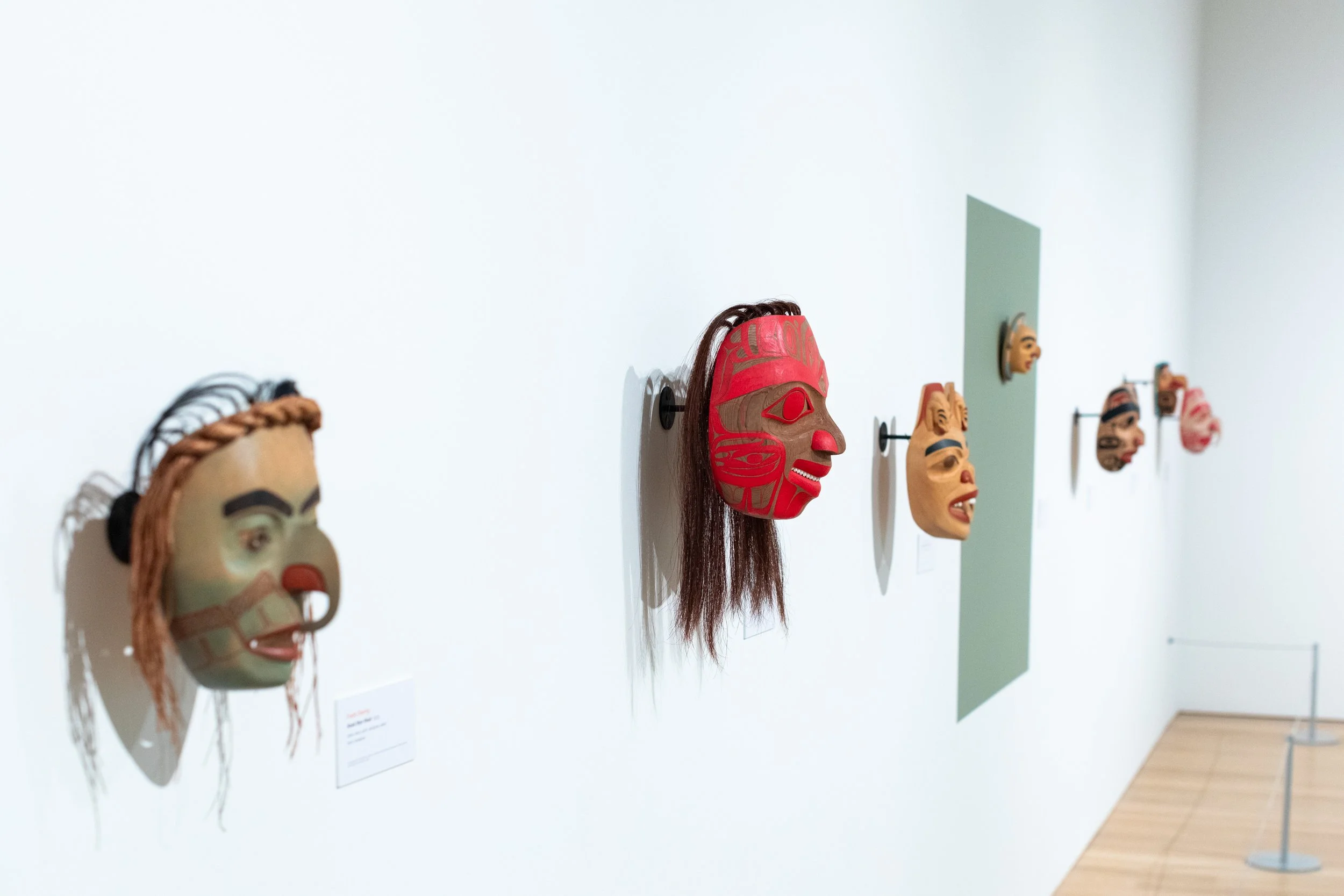 Installation view of "Curve! Women Carvers on the Northwest Coast," Audain Art Museum, Whistler, Canada, 2024. Photo: Oisin McHugh Photo.