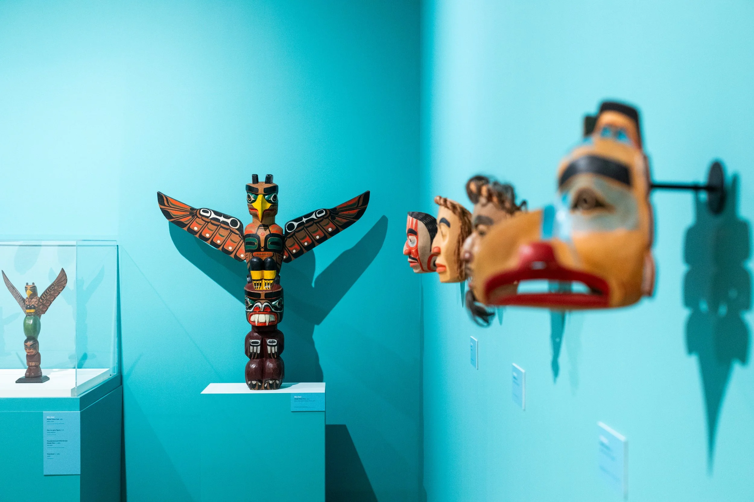 Installation view of "Curve! Women Carvers on the Northwest Coast," Audain Art Museum, Whistler, Canada, 2024. Photo: Oisin McHugh Photo.