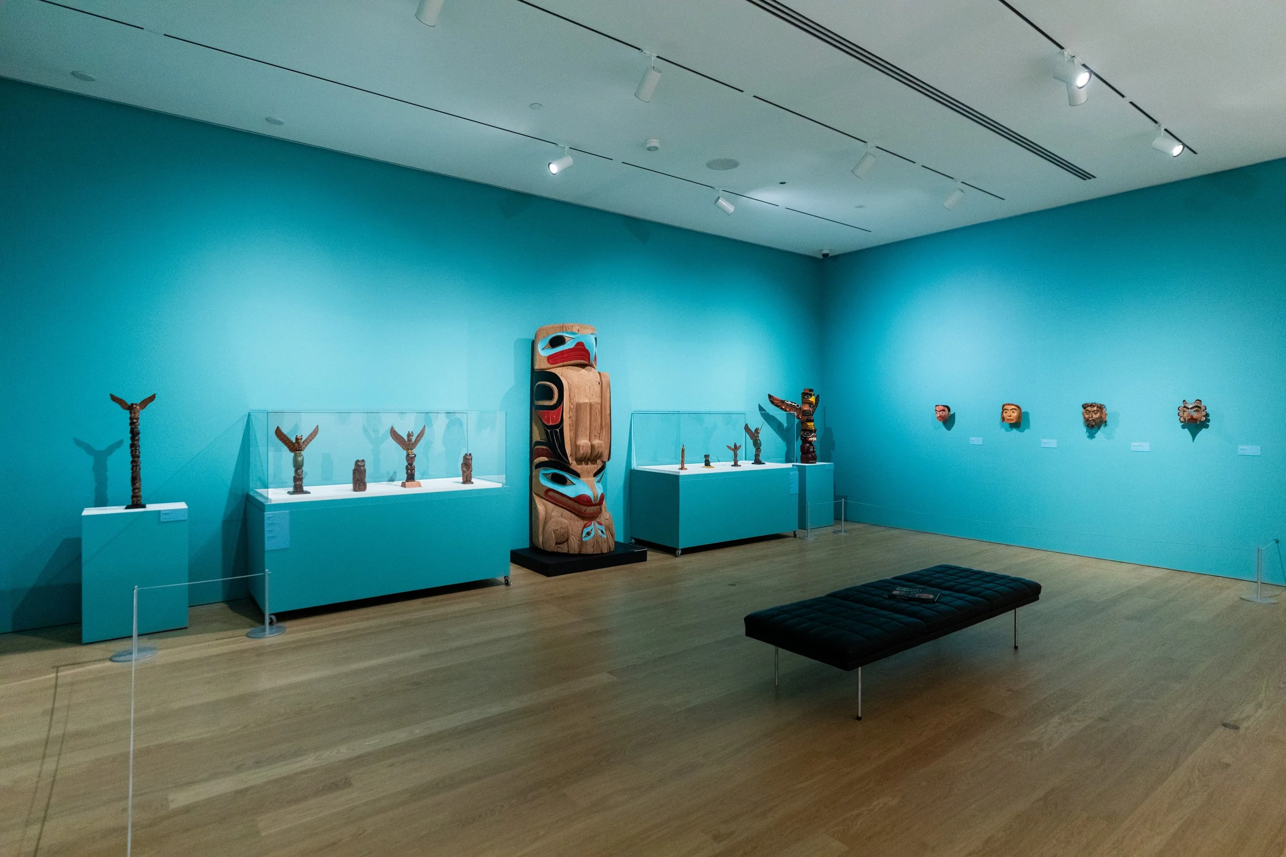 Installation view of "Curve! Women Carvers on the Northwest Coast," Audain Art Museum, Whistler, Canada, 2024. Photo: Oisin McHugh Photo.