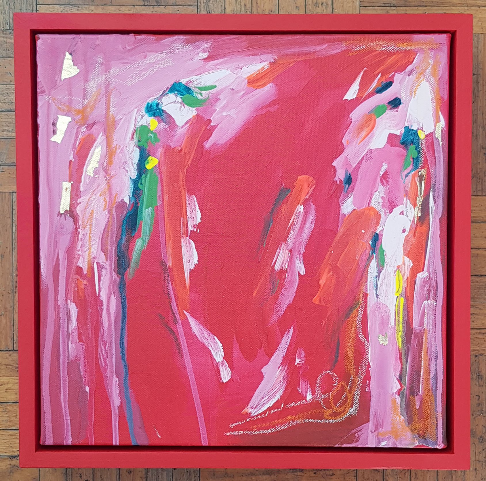 SOLD Nonci Nyoni, Red Abstract II, Acrylic on canvas, framed, 30 x 30cm, $350.jpg