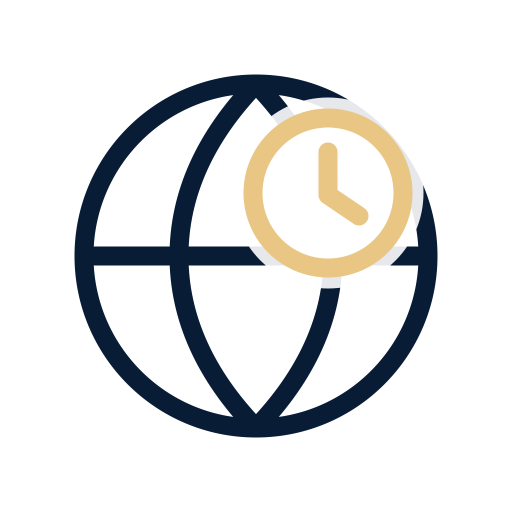 Clock over a globe representing international time zones.