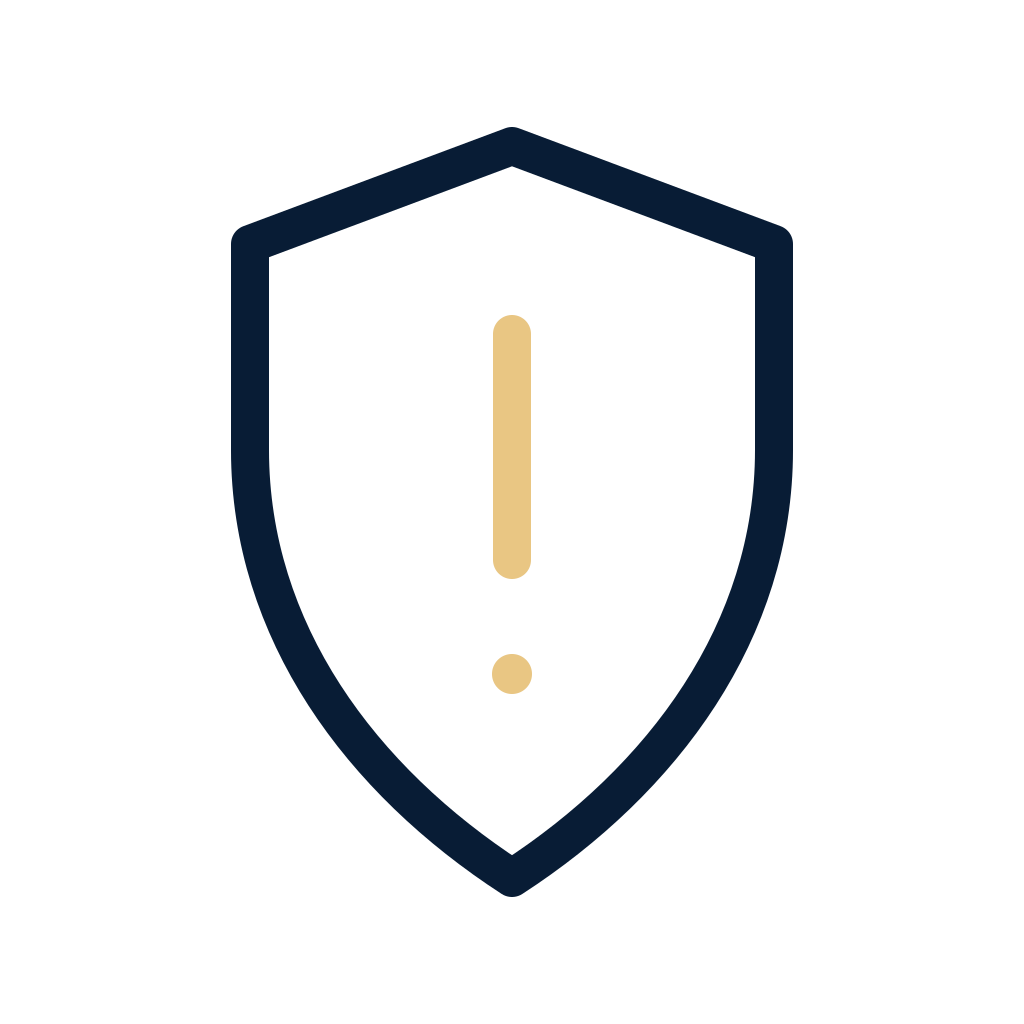 Shield with an alert symbol representing current travel advice.