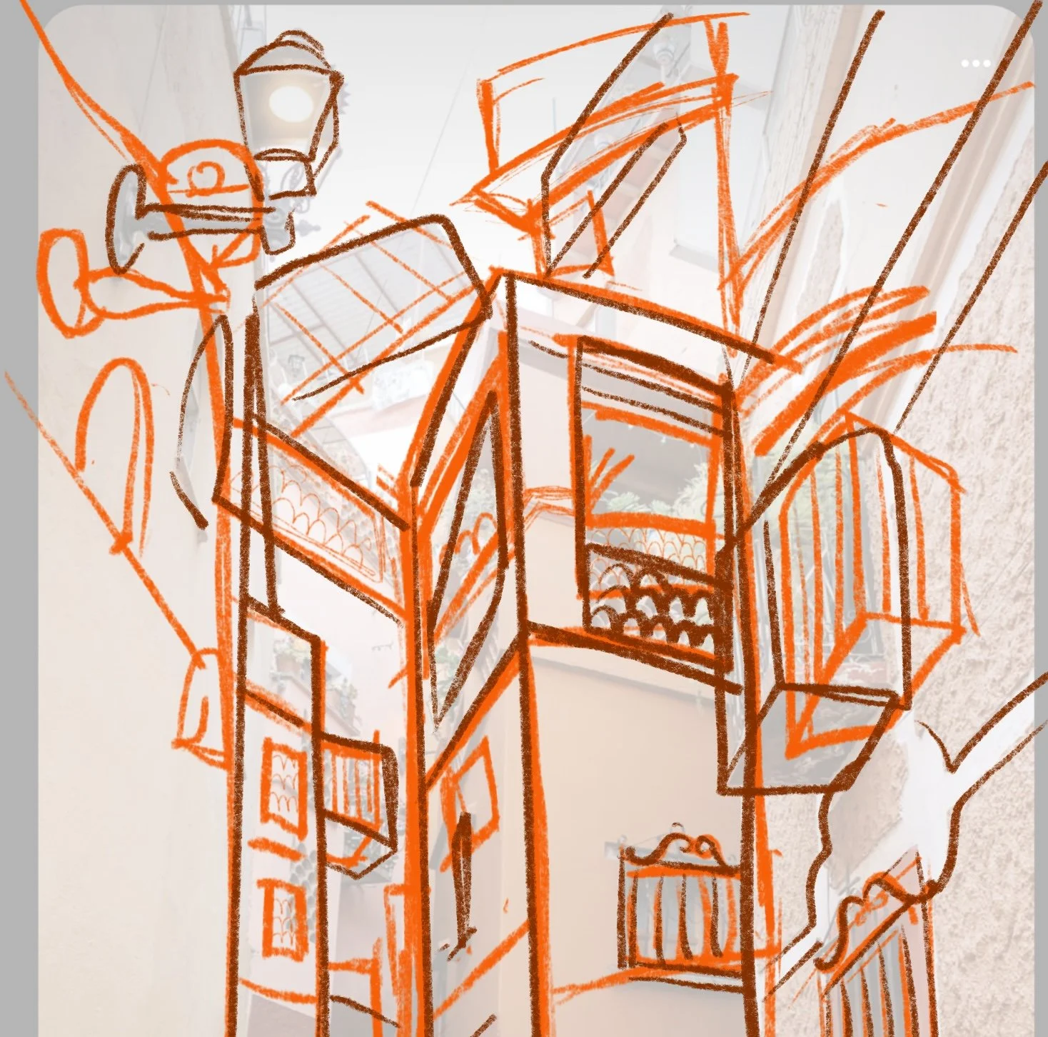 Antonio Alanis, Guanajuato Callejón Del Beso Architectural Sketch
