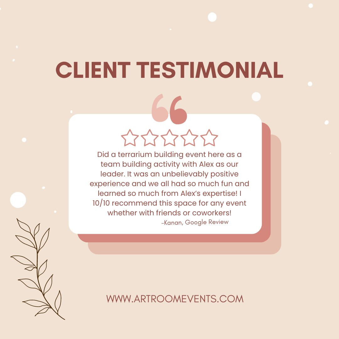 #TestimonialTuesday 🙌 Check out this mot recent testimonial on our Terrarium Workshop! It's very rewarding to deliver positive experiences to our corporate and private clients! ​​​​​​​​​
Our Terrarium Workshop helps groups disconnect from the intern