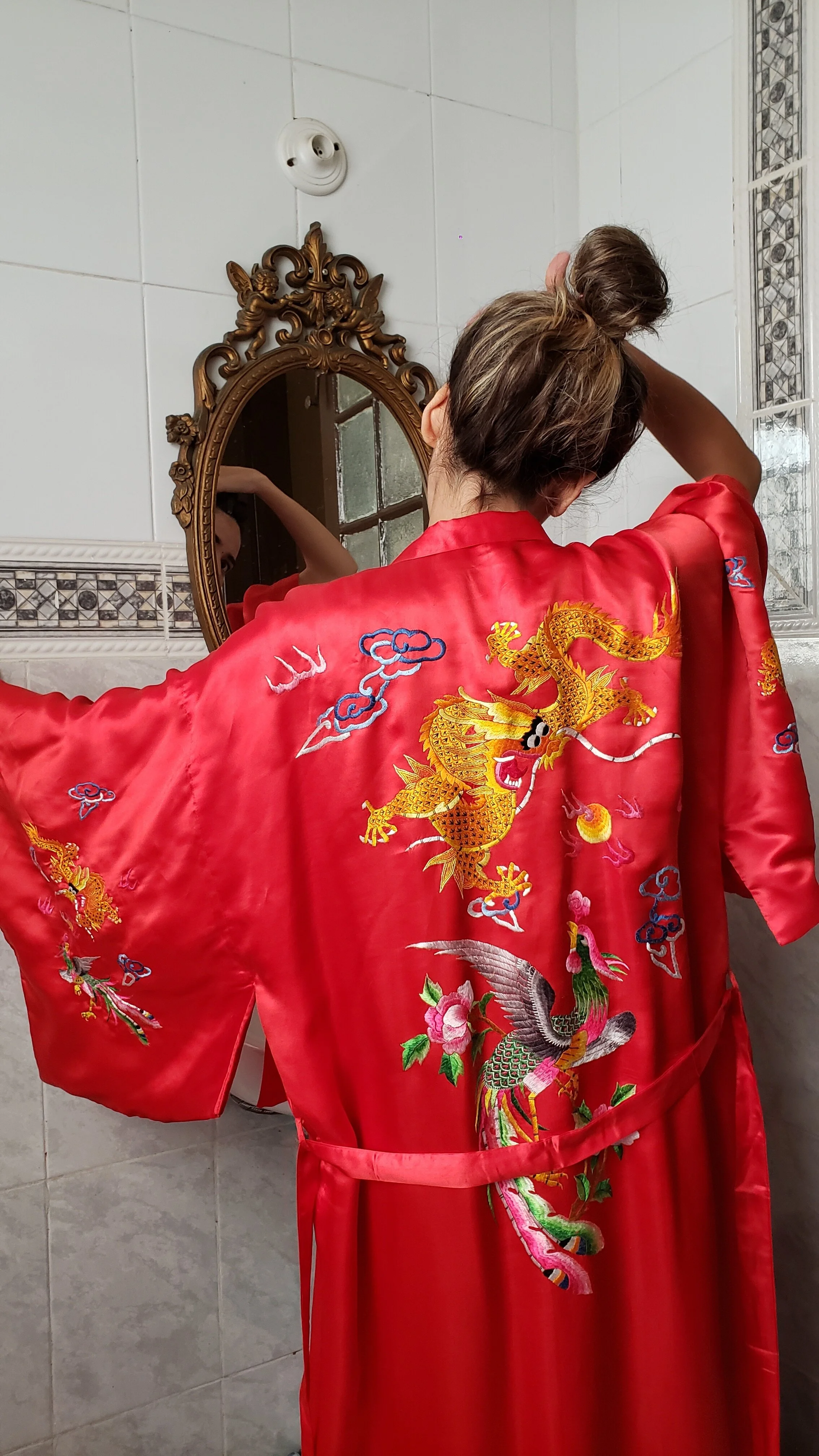 1960's Golden Bee Hand Embroidered Kimono