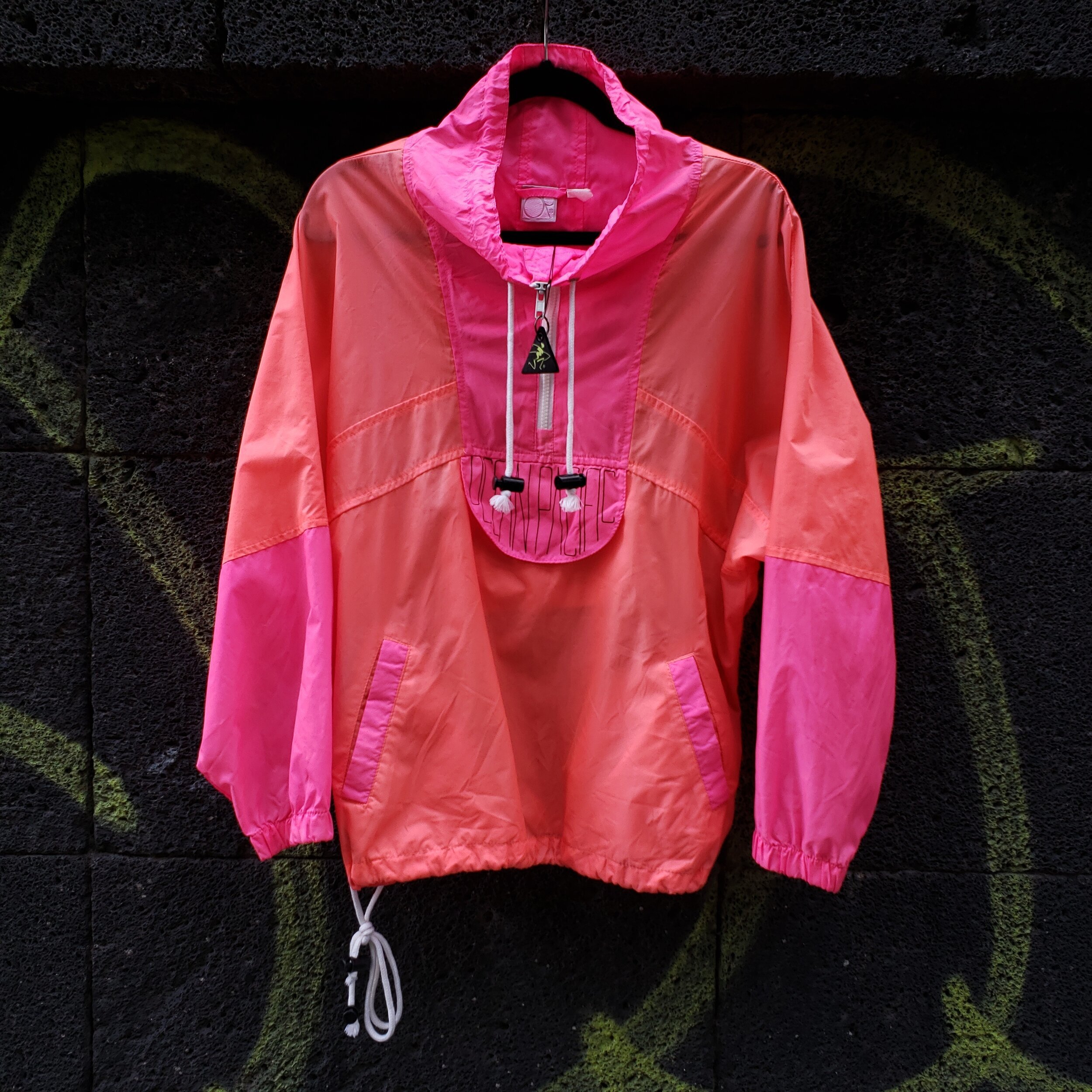 1990's Ocean Pacific Neon Active Wear Pullover 1/2 Zip Windbreaker