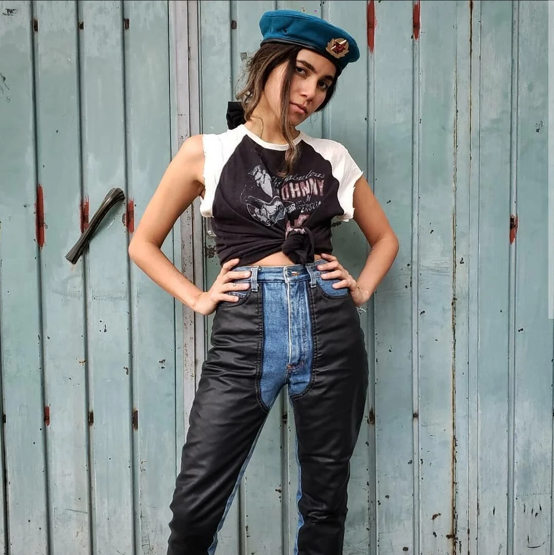 1980's Raggs Denim & Black Leather Jeans
