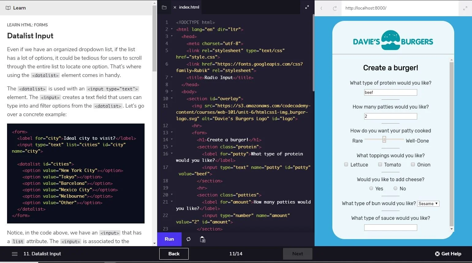 Snapshot of a Codecademy tutorial.