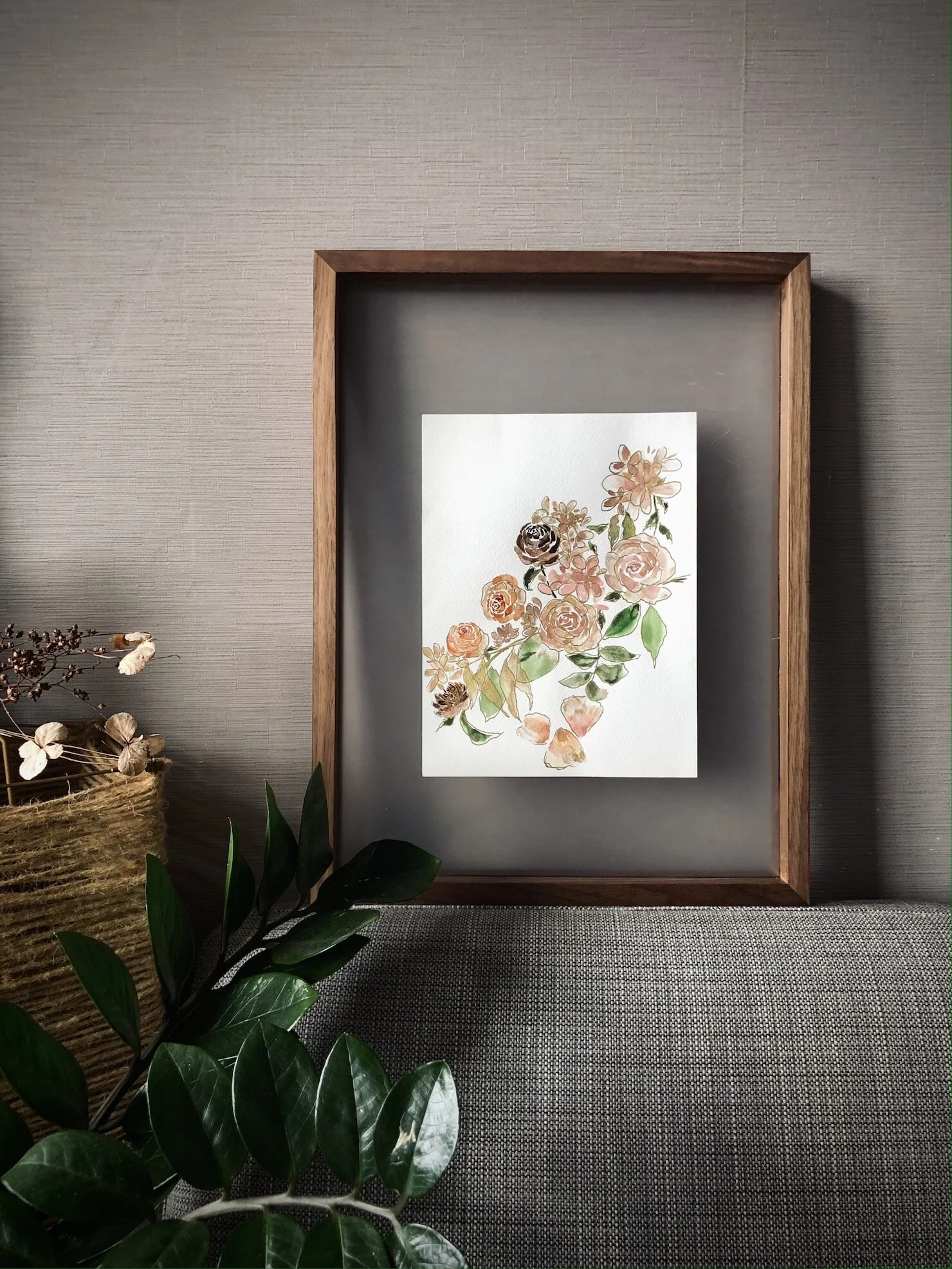 floral watercolor painting - garden walk frame