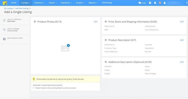 Flipkart product image upload section — image guidelines for sellers
