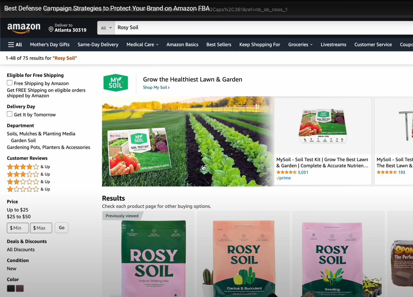 Examples of Amazon PPC defensive campaigns showing competitor ads appearing on branded search results