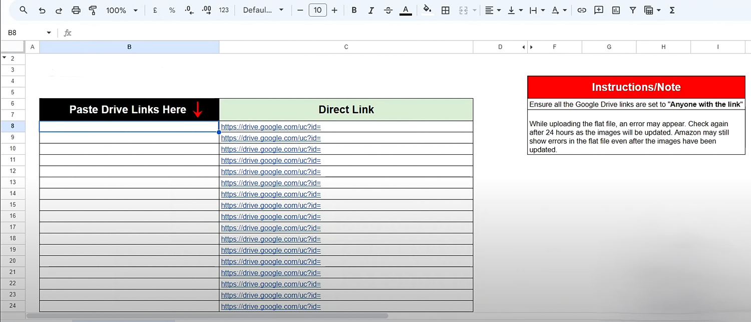 How to create Amazon image URLs for flat files using a pre-built Google Sheets template
