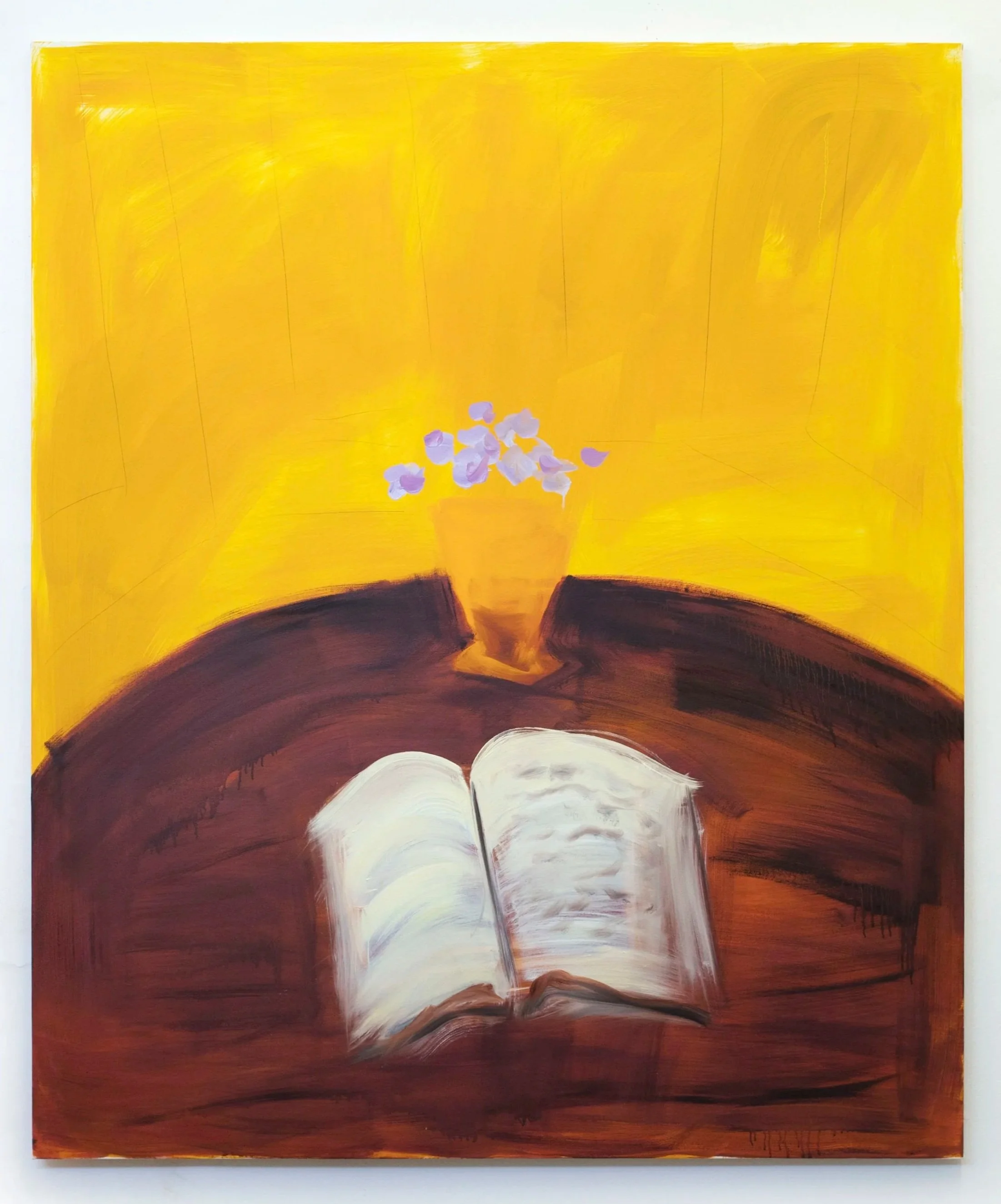 Large yellow painting with a book, 2022, Oil on canvas, 180x130 cm