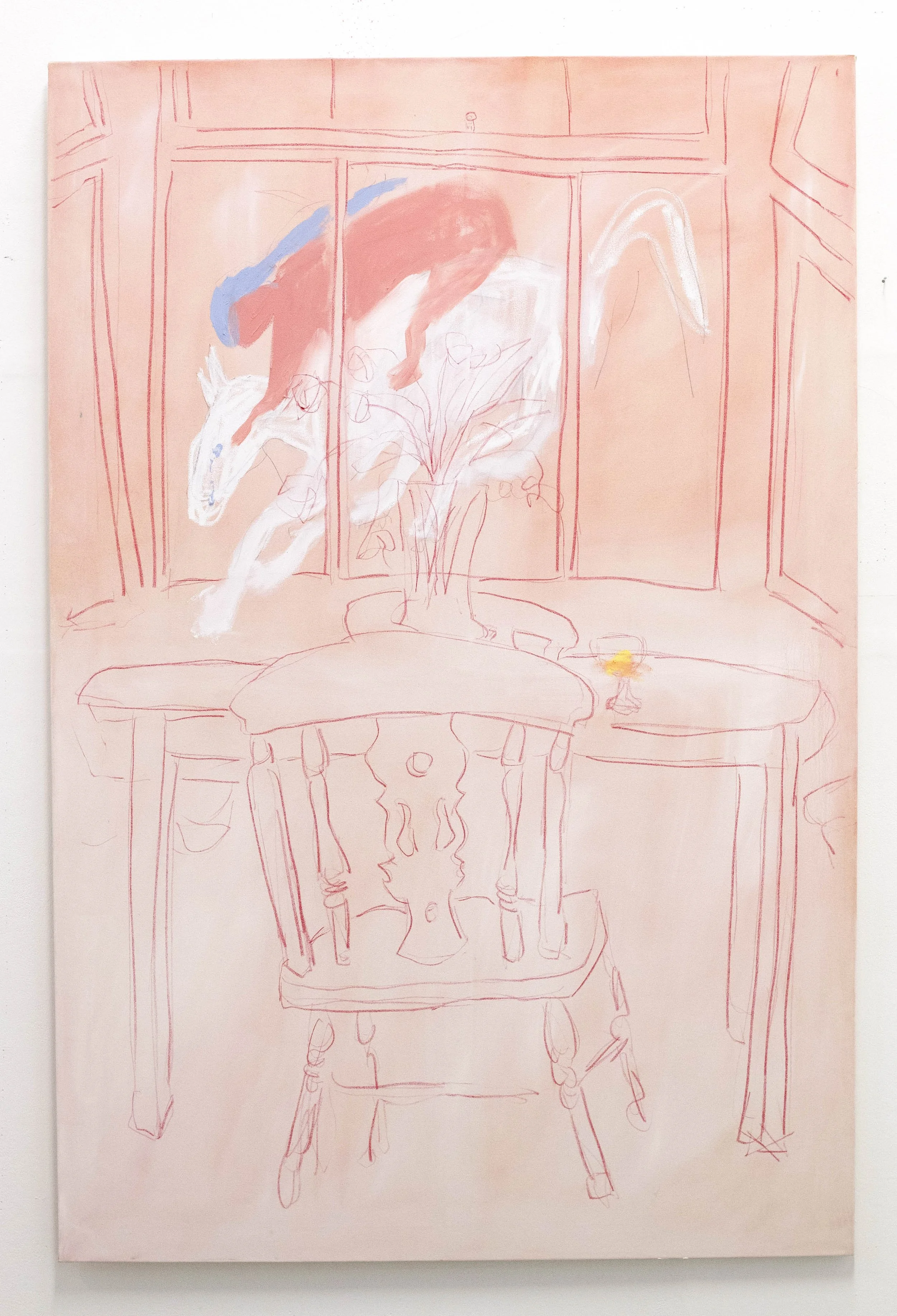 How to stop being afraid? 2022, Oil, oil bars and colored pencil on canvas, 168x112 cm