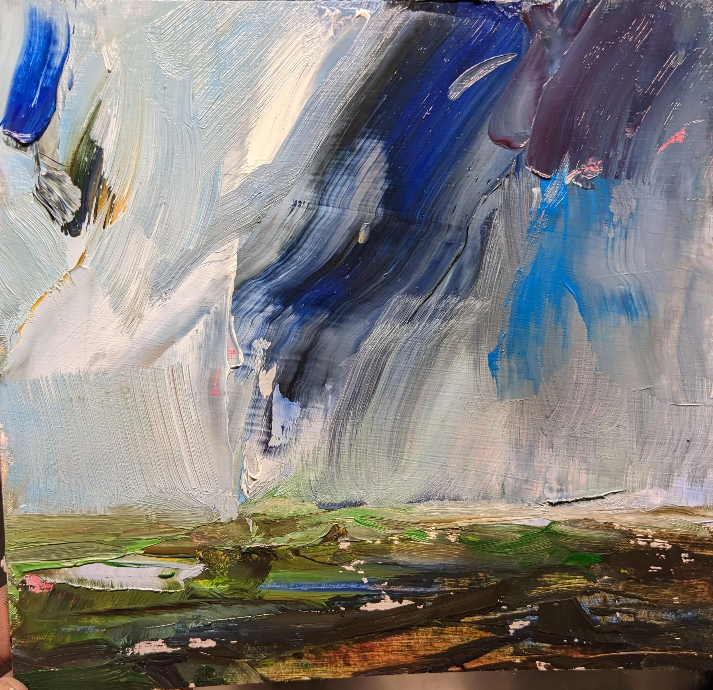 Rain On The Hills. Oil On Gesso. 20cm x 20cm