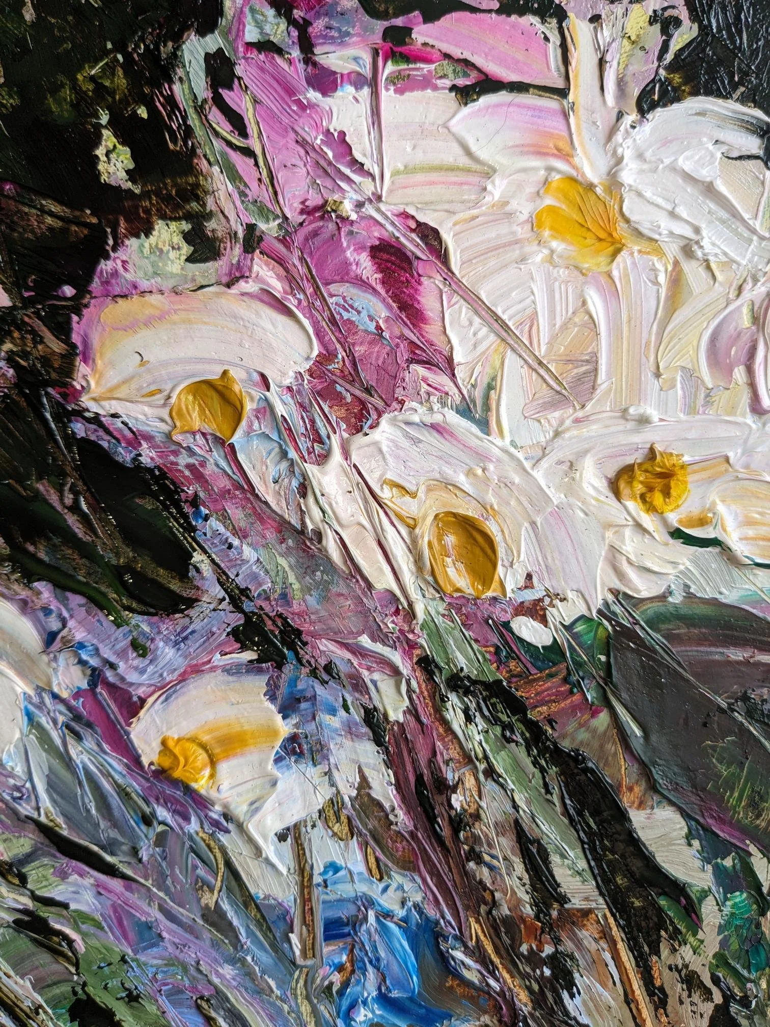 Wild Daisies. Oil on Gesso. 30cm x 22cm.