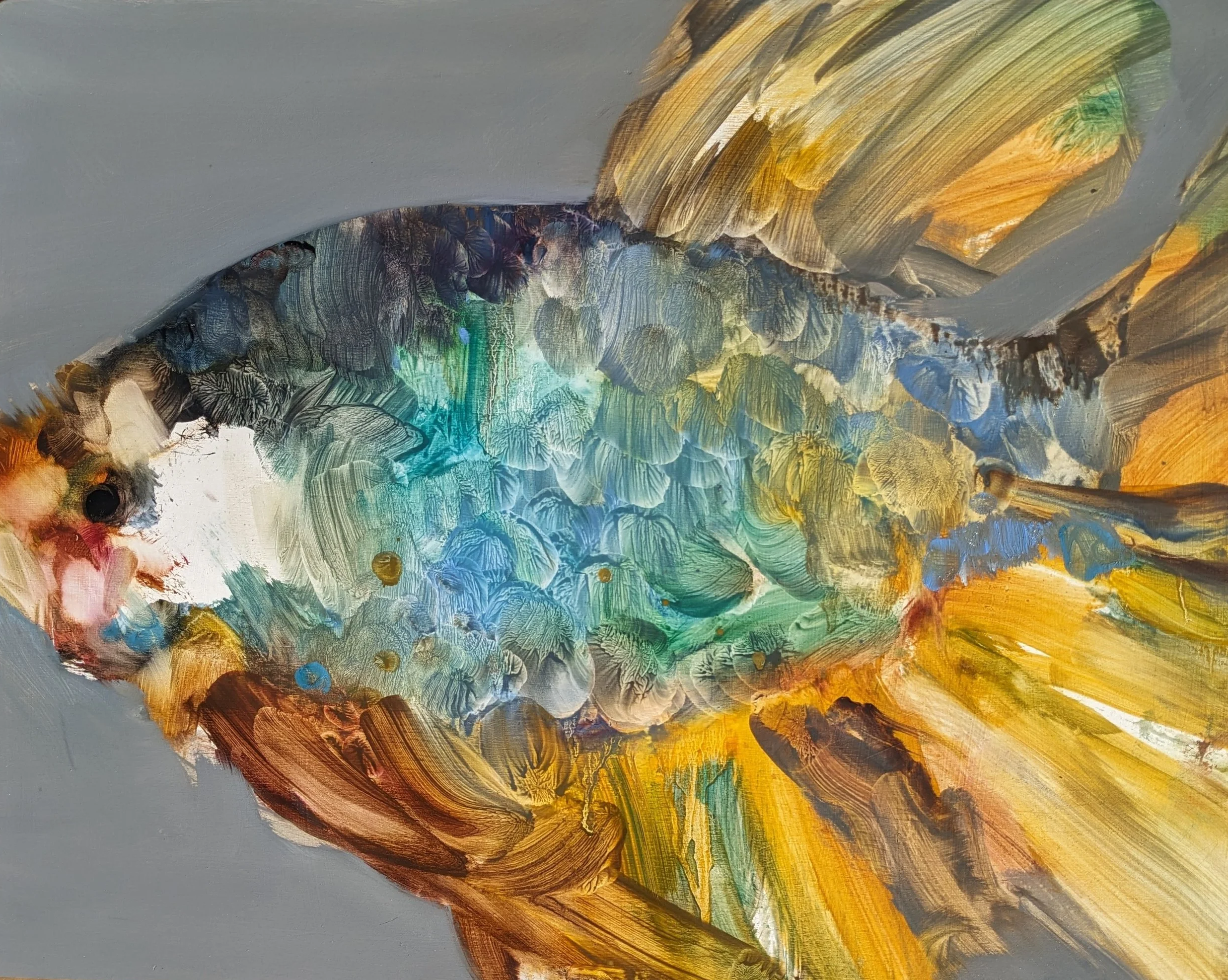 Fish 1. Oil on Board. 40cm x 30cm.