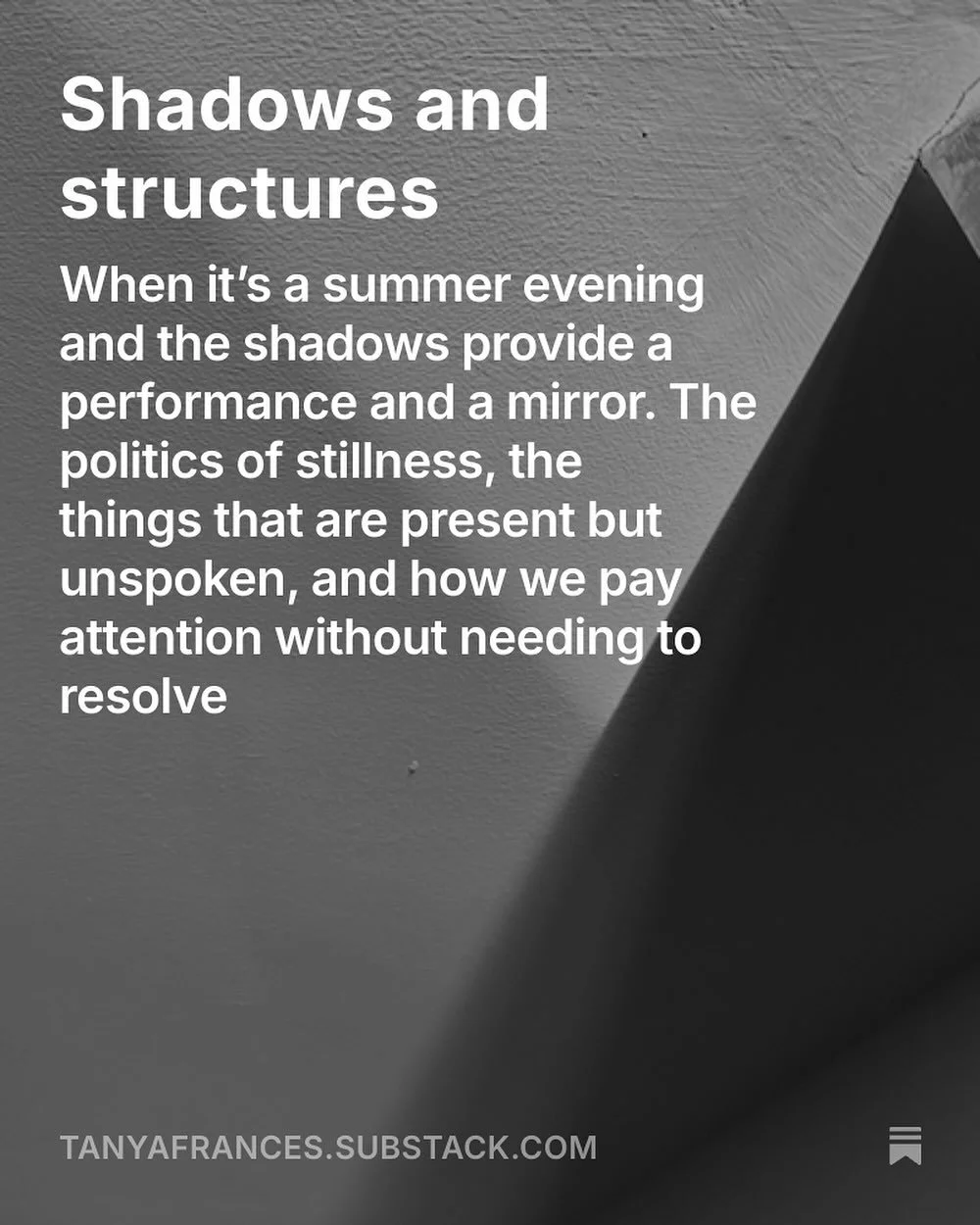 On shadows, the politics of stillness, the things that are present but unspoken, and how we keep paying attention without subscribing to cultural demands for resolution.

🔗 Substack link is in the biosite in my bio 

#writing #substack #movement #yo