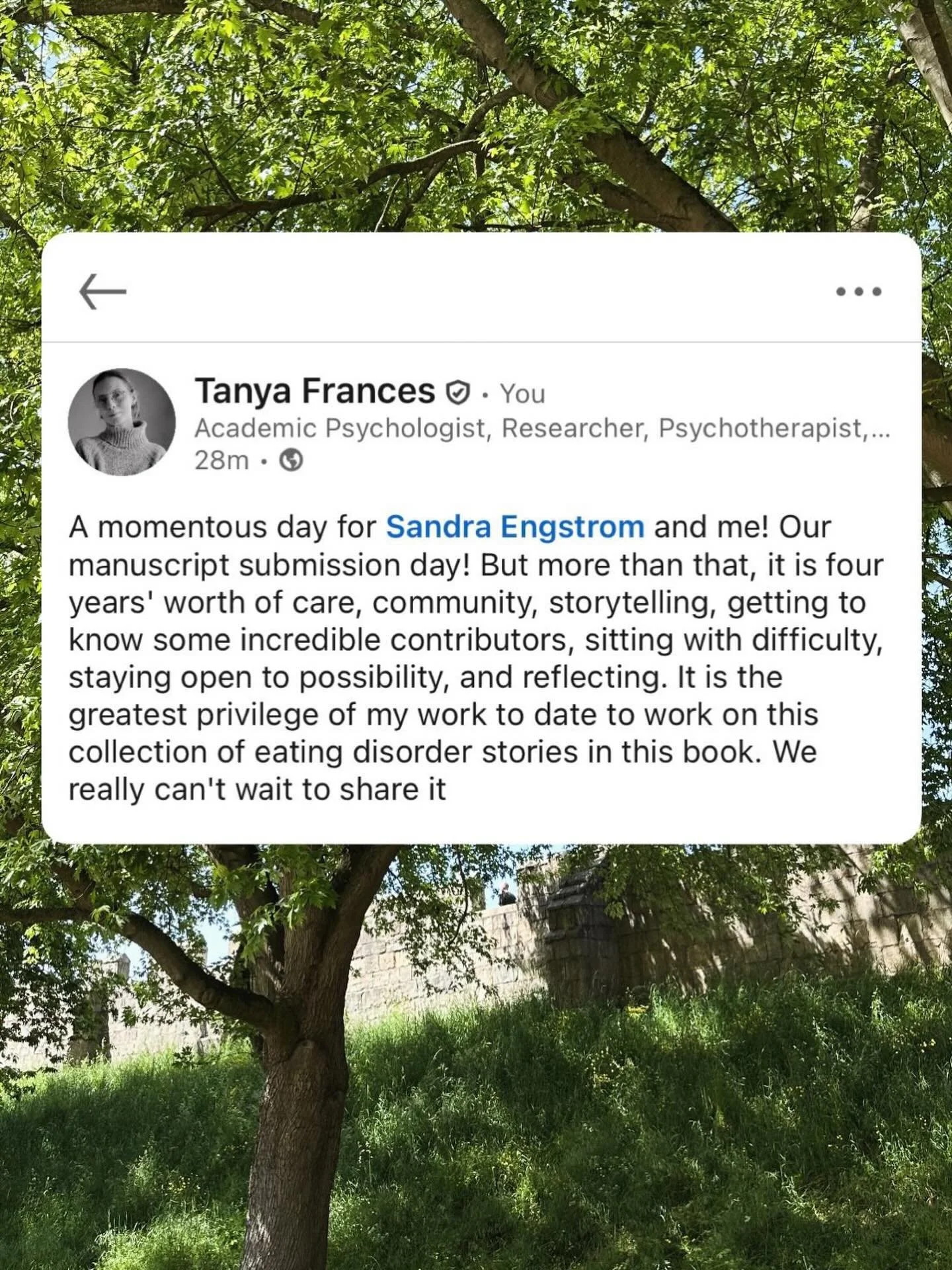 Last week we submitted our Voices of Eating Disorders manuscript to our publisher! ✨
Just a moment to celebrate this milestone. This book is the thing I am most proud of in my career to date. It is deeply symbolic of the care, relationships and commu