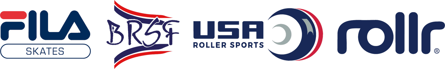 Trusted partners — Rollr Clothing, Fila Skates, USA Roller Sports, and British Roller Sport Federation