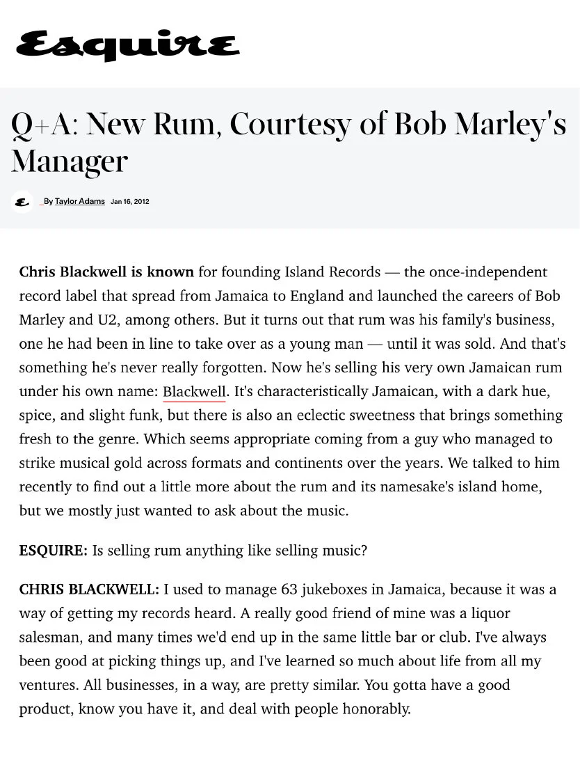 Esquire - Q&A with Chris Blackwell