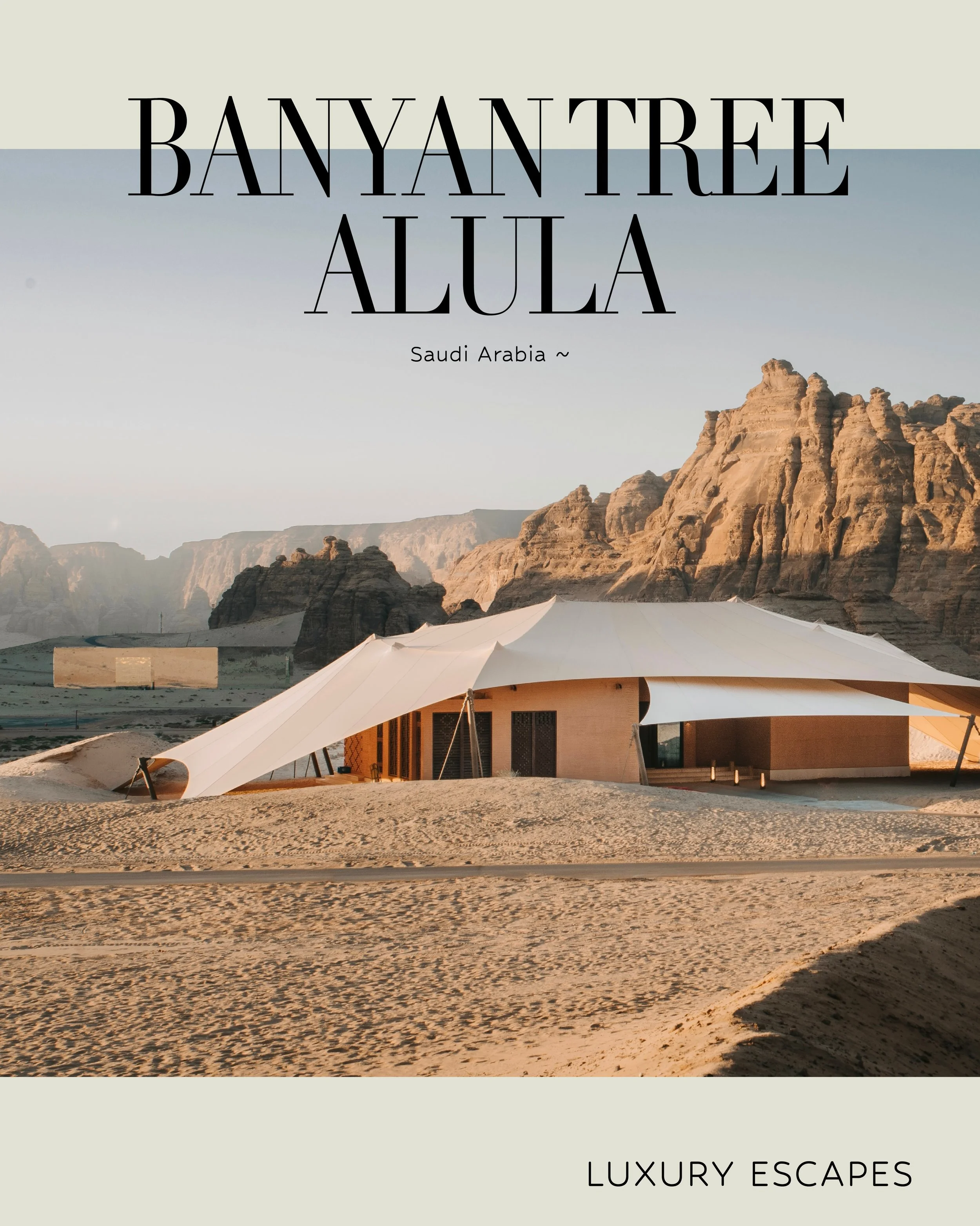 Hidden among the dramatic sandstone monoliths of Ashar Valley, Banyan Tree AlUla is an all-villa sanctuary surrounded by the desert. The resort features 47 tented villas, designed with soaring ceilings, generous interiors and expansive private terrac
