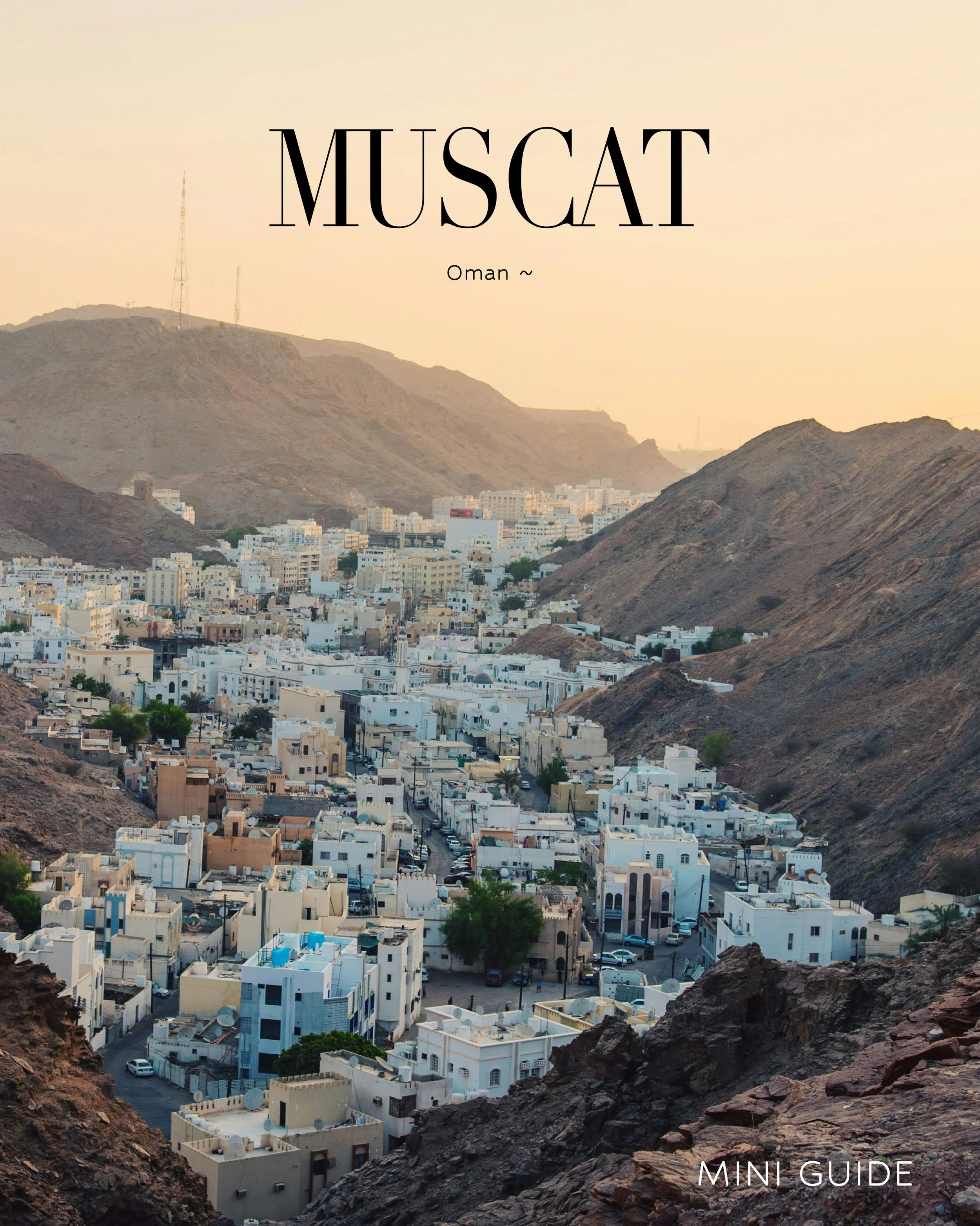 Muscat stretches along the Gulf of Oman, backed by the Al Hajar Mountains and shaped by a coastline of rocky headlands and sandy beaches. Its low-rise skyline sets it apart from other Gulf capitals, with whitewashed buildings and traditional architec