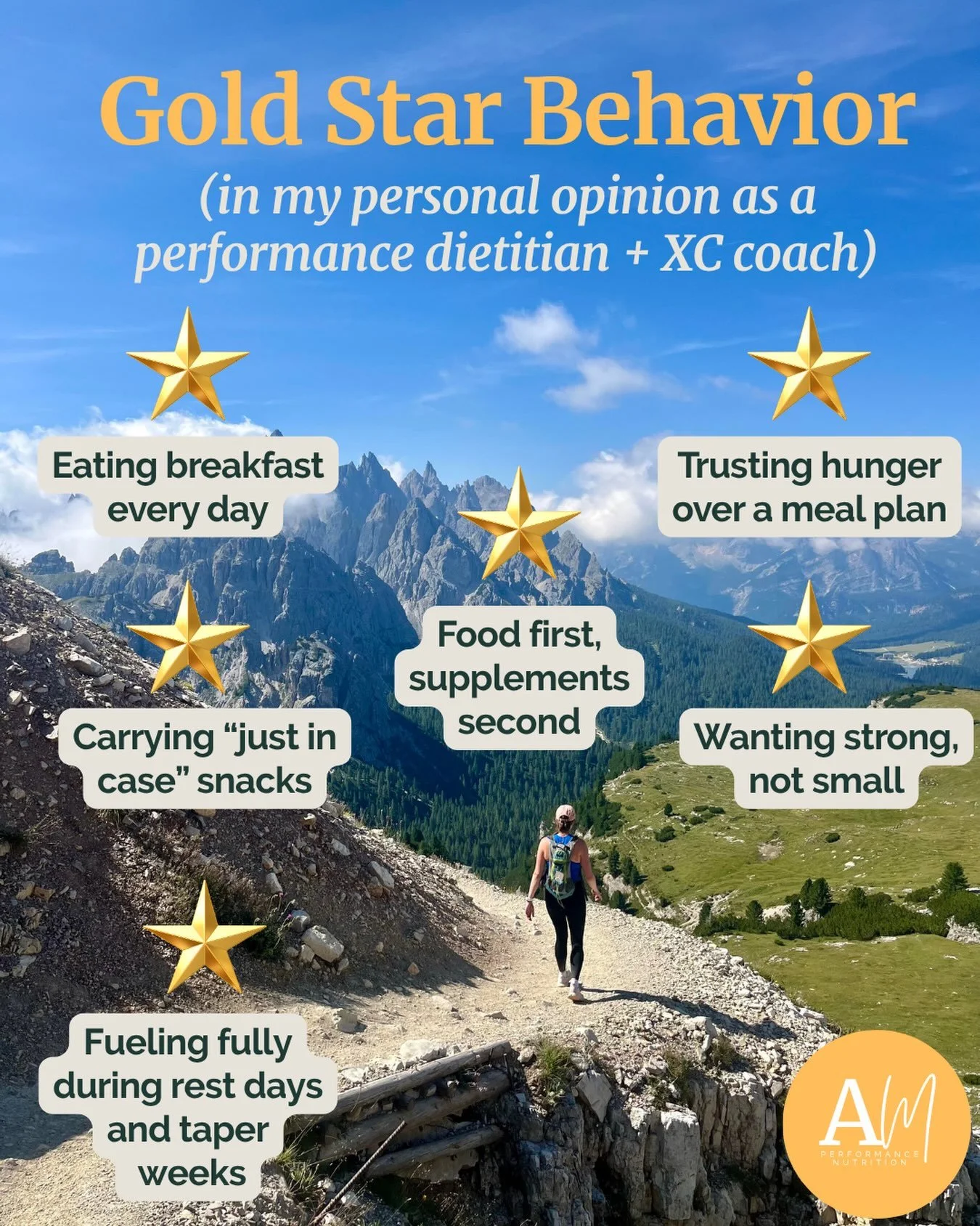 Gold star behavior, in my opinion as a performance dietitian + XC coach ⭐

These aren&rsquo;t the flashy habits. But these are the small, consistent choices that actually move the needle for athletes more than any supplement or meal plan ever will.

