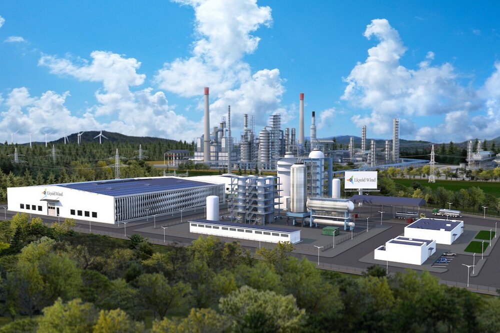 Visualisation of Liquid Wind eMethanol facility. The first one will be located on the north-east coast of Sweden.