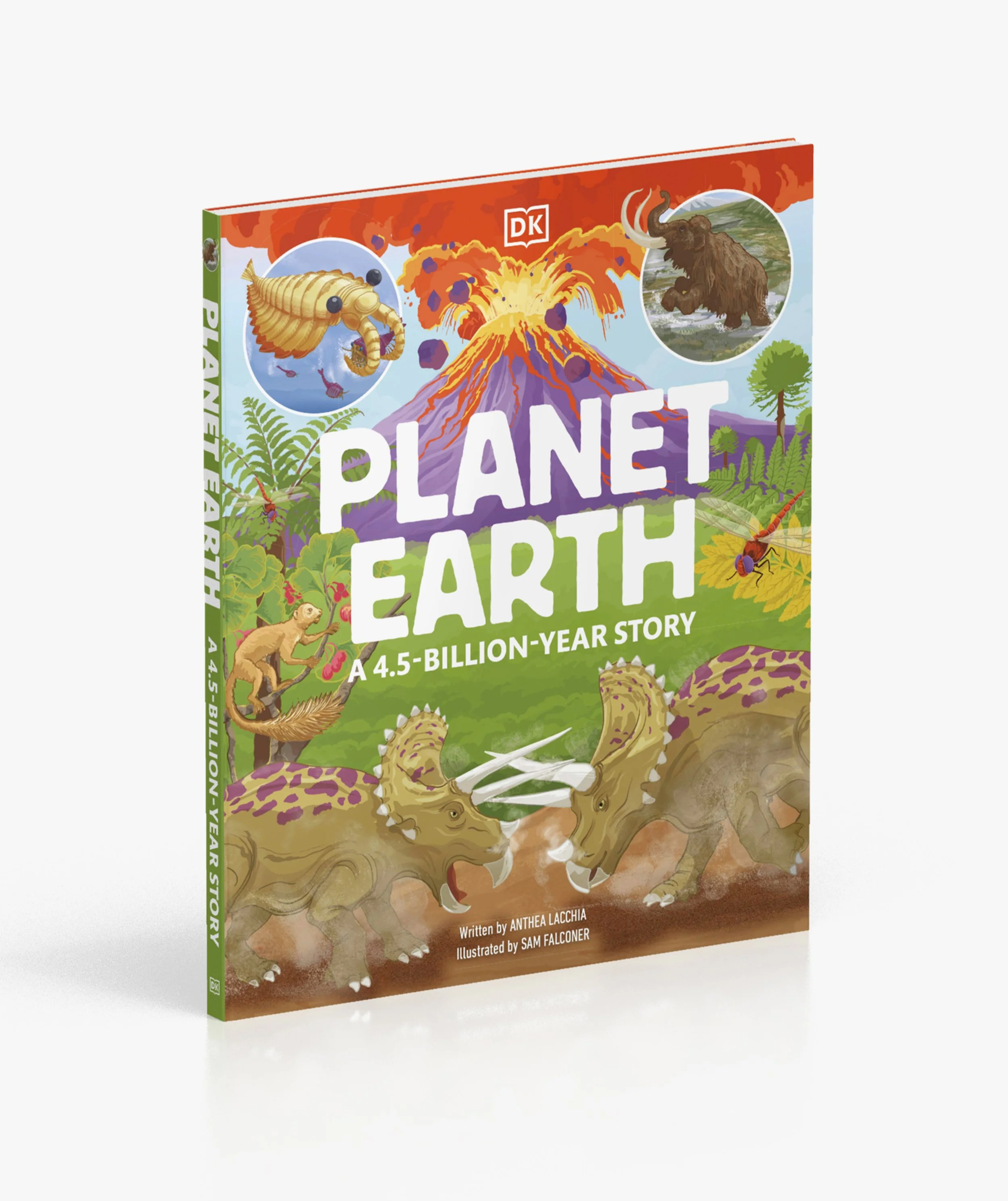 A conceptual science illustration of life on earth for the book cover of Planet Earth: A 4.5 Billion Year Story for DK