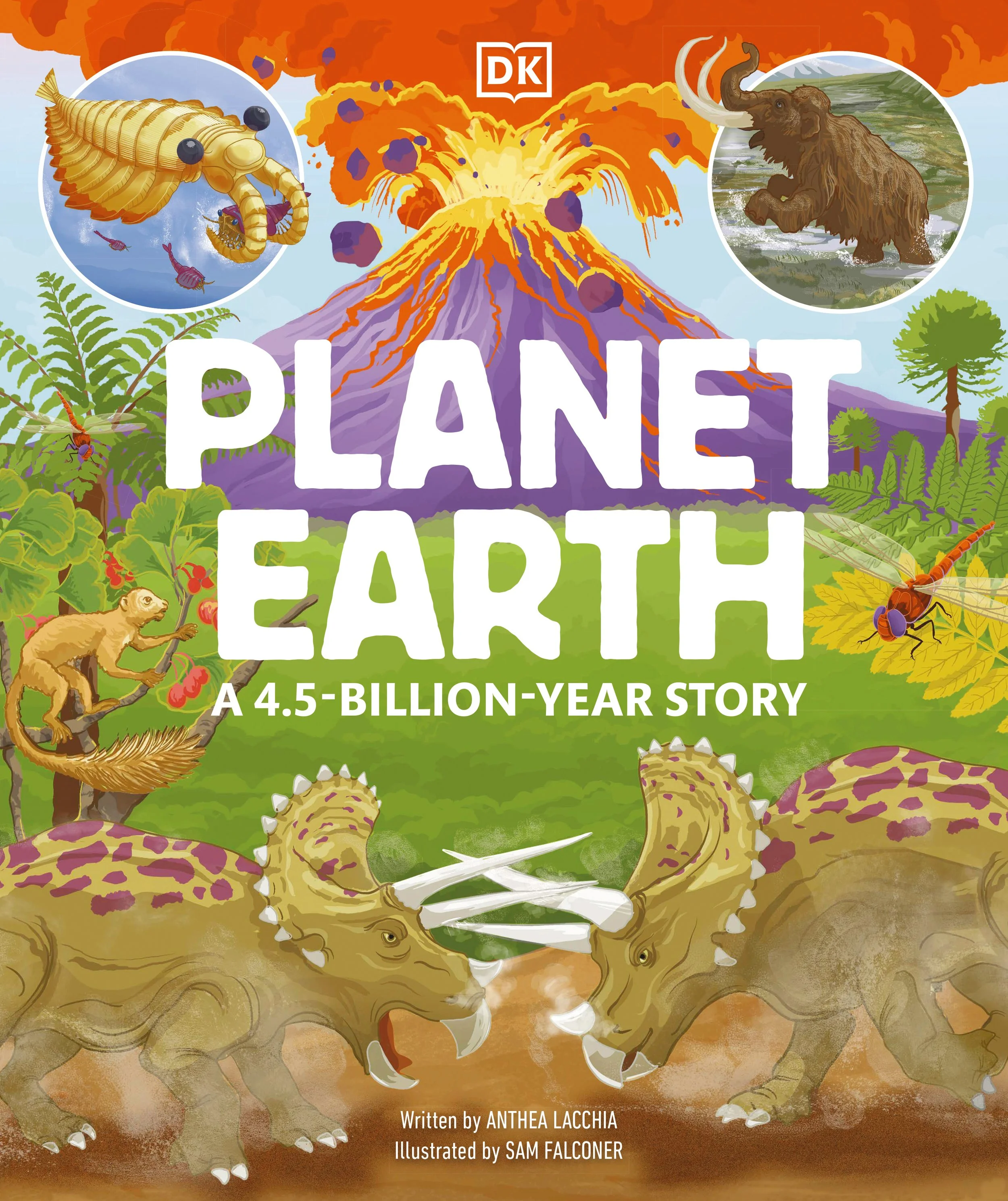 A conceptual science illustration of life on earth for the book cover of Planet Earth: A 4.5 Billion Year Story for DK
