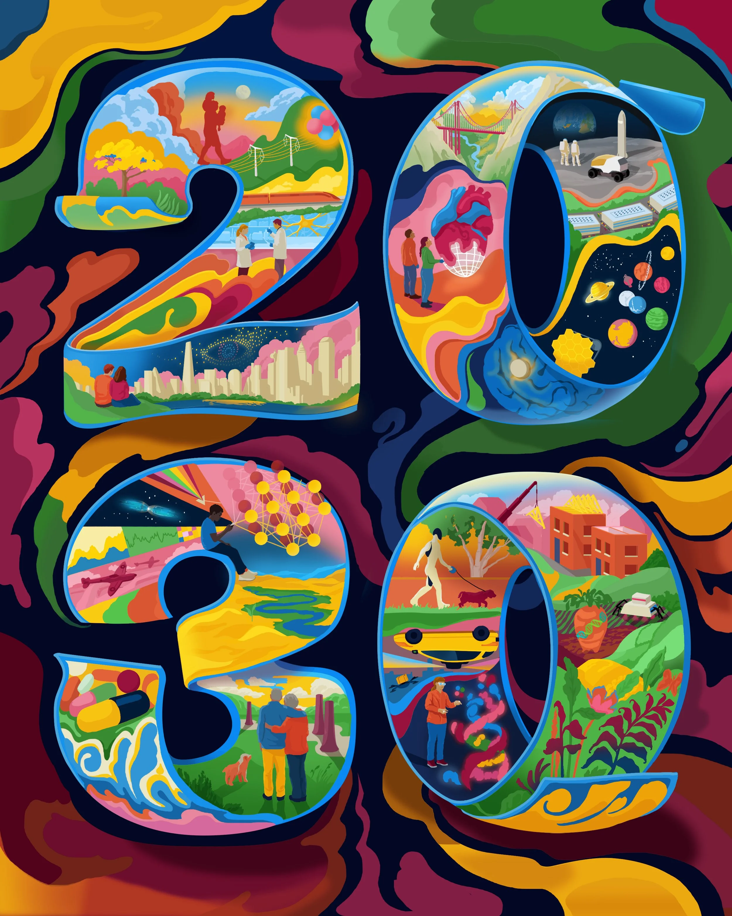 A conceptual typographic illustration on the the theme of 2030