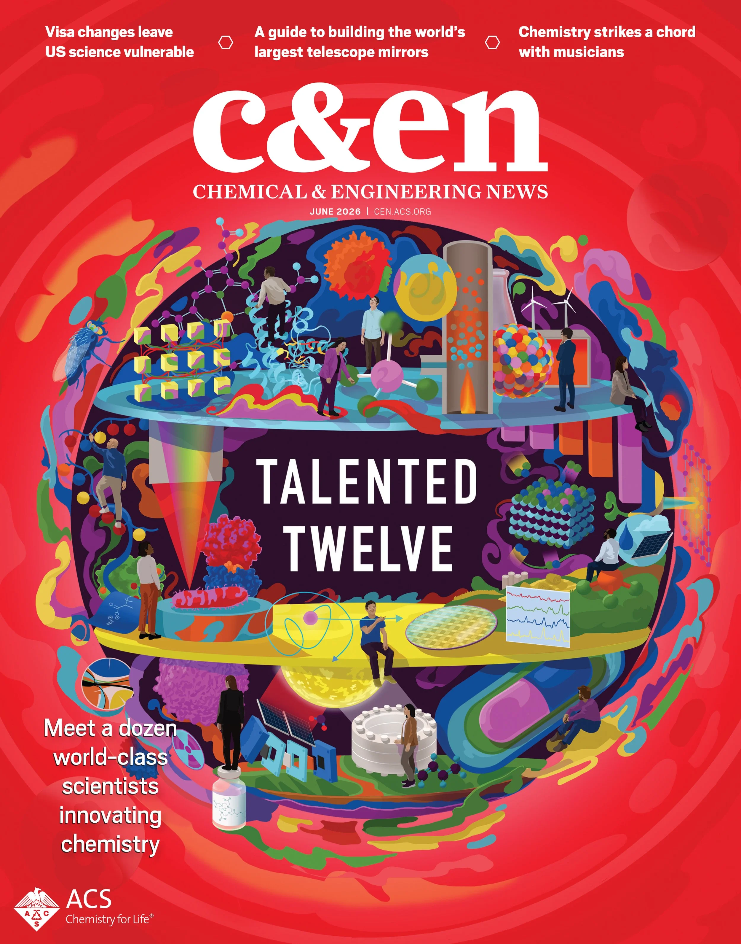 A conceptual science illustration for Chemical & Engineering News magazine celebrating scientists