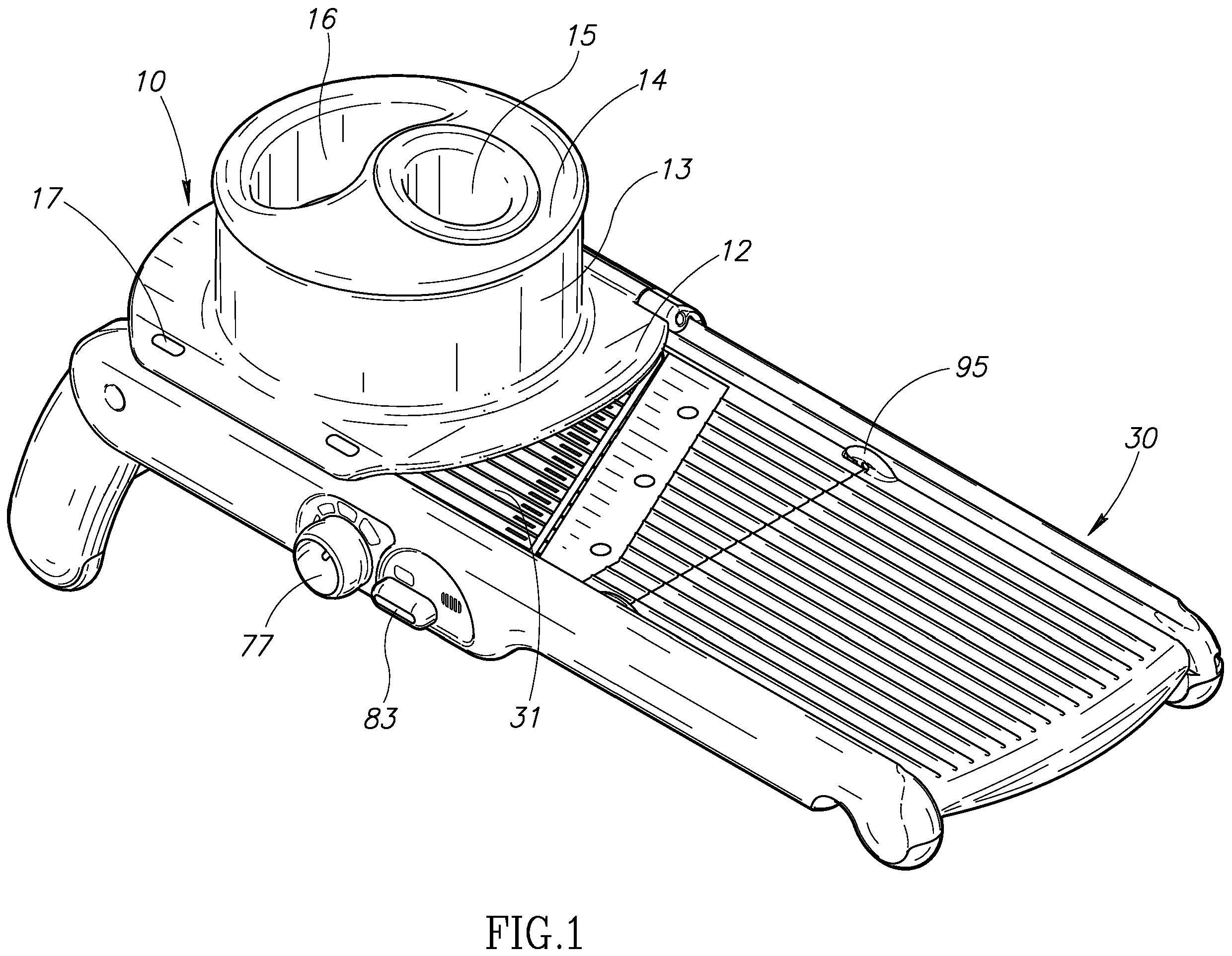 Top view showing the knob configuration and hiding the grater surface