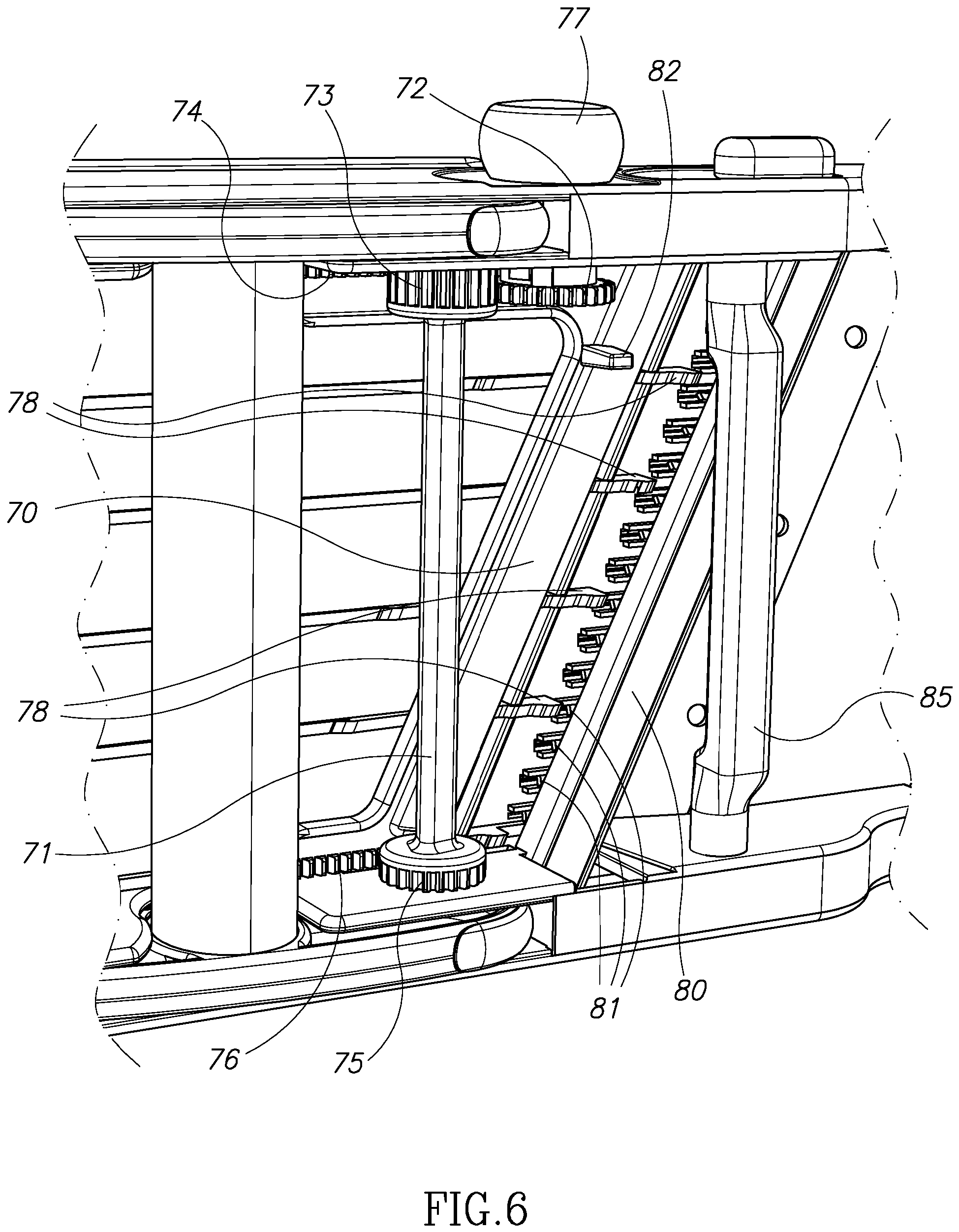 A view of the underside which shows the mechanics for activating julienne slicing and thickness adjustments