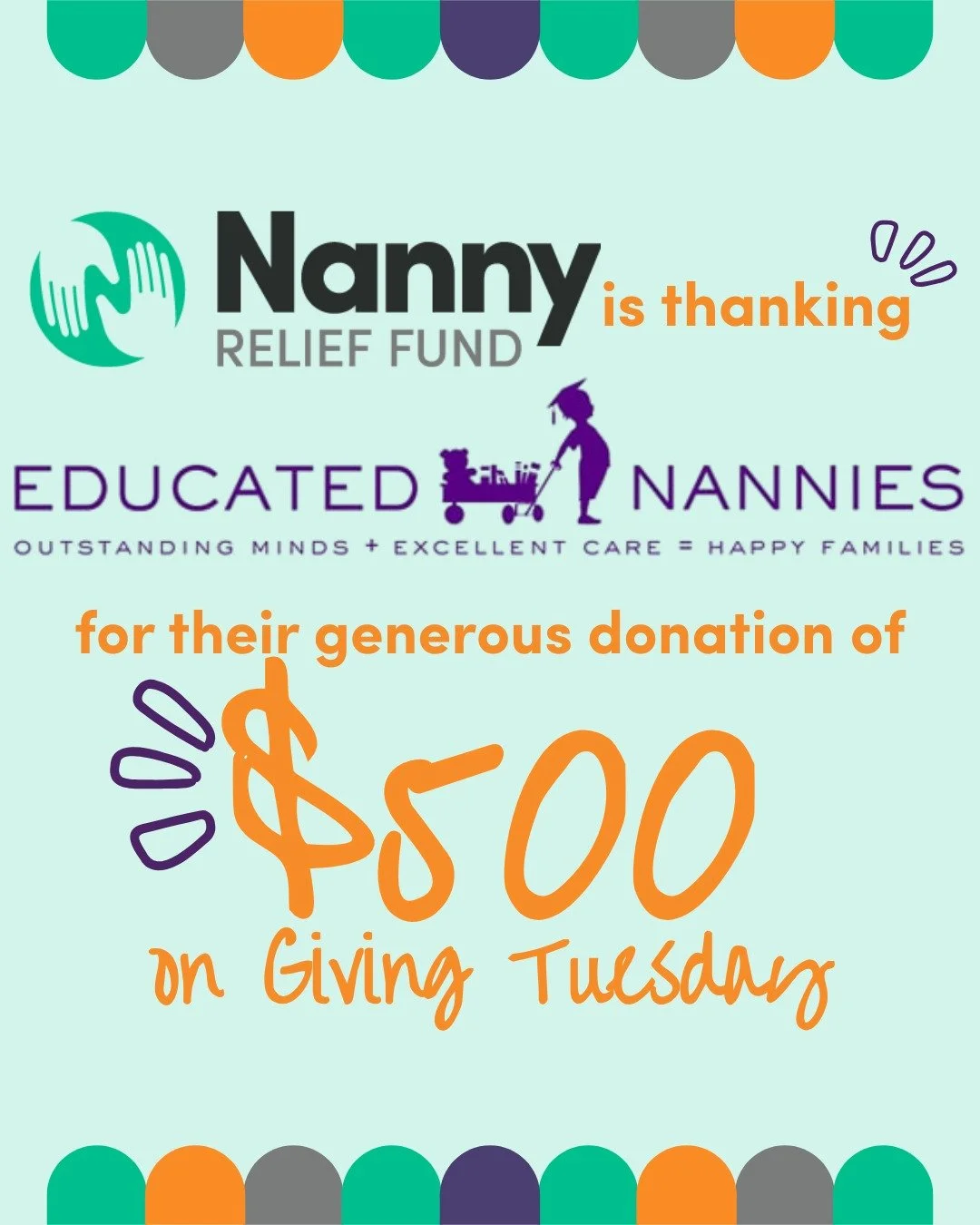 Join us in celebrating @educatednannies, one of our amazing Giving Tuesday donors and industry friends! They donated $500, and we&rsquo;re ✨thrilled✨ to honor their generosity and support. 

💬 A word from their incredible founder, Ryan, &quot;Suppor
