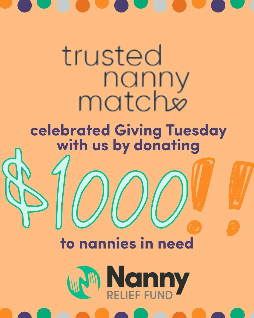 Cue the confetti again! 🎉✨
A loving and HUGE THANK YOU to @trustednannymatch for their generous $1,000 donation on Giving Tuesday! Your support fills our hearts and fuels our mission to uplift and care for nannies everywhere. We&rsquo;re so grateful