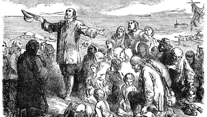 Pilgrim Father's leaving England, from Victorian book dated 1883
