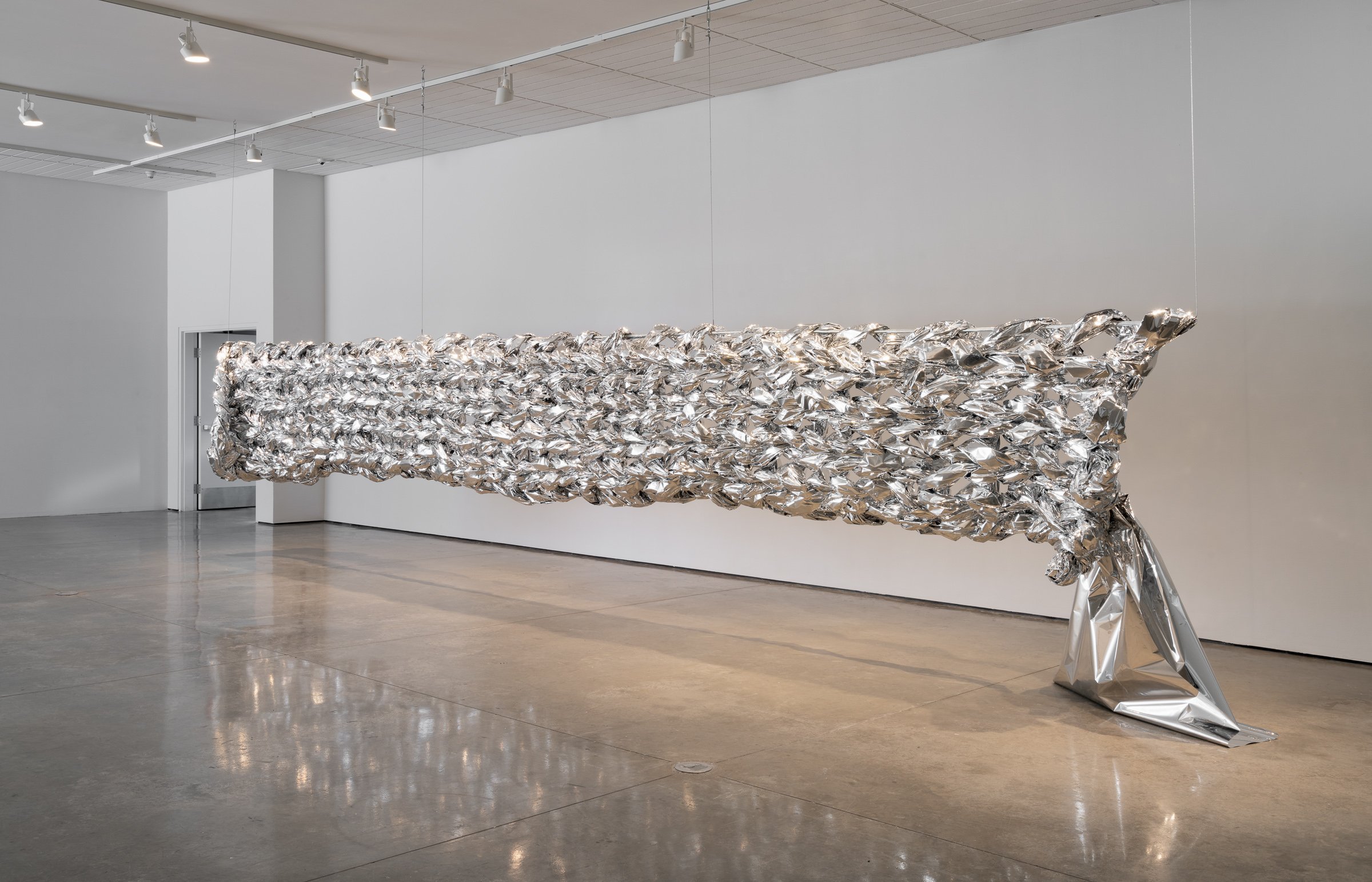  Tiffany Shaw,  ...and other unseen forces , silver mylar, 2023. Courtesy of the artist. Photo by Blaine Campbell. 