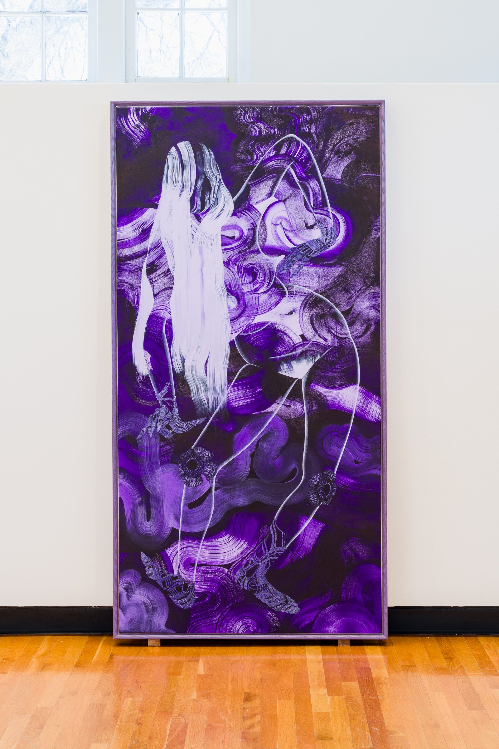   shroud envisioning (side stance in violet) , acrylic and gesso on canvas, 2022. Courtesy of the artist. Photo by Blaine Campbell. 