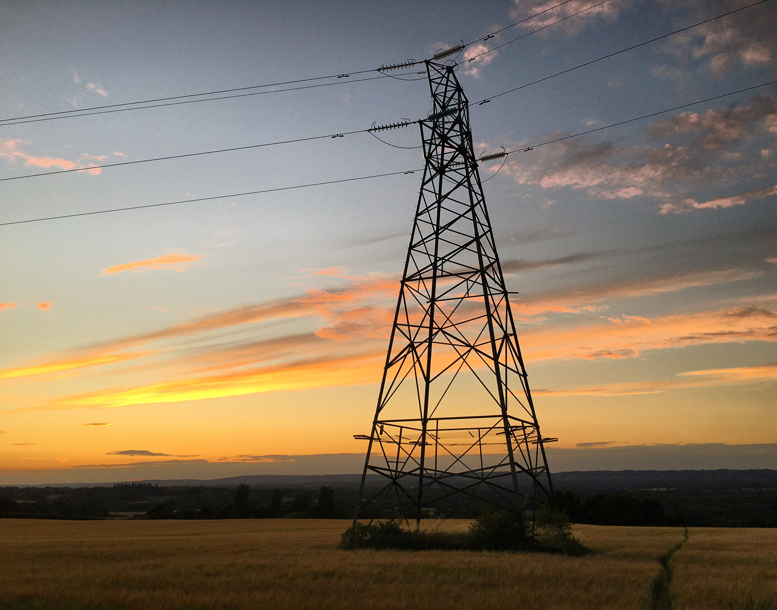 Walk Tonbridge - Walk 13 - The Ascension - Broadfield - pylon at sunset.JPG
