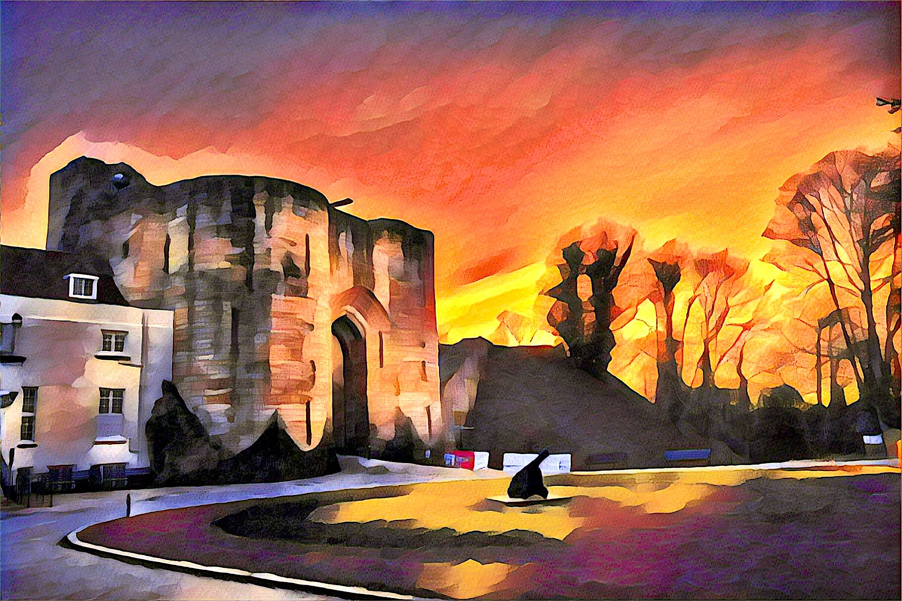 Walk Tonbridge - A Brighter Take  - Tonbridge Castle - Winter Sunset - Greetings Card.JPG