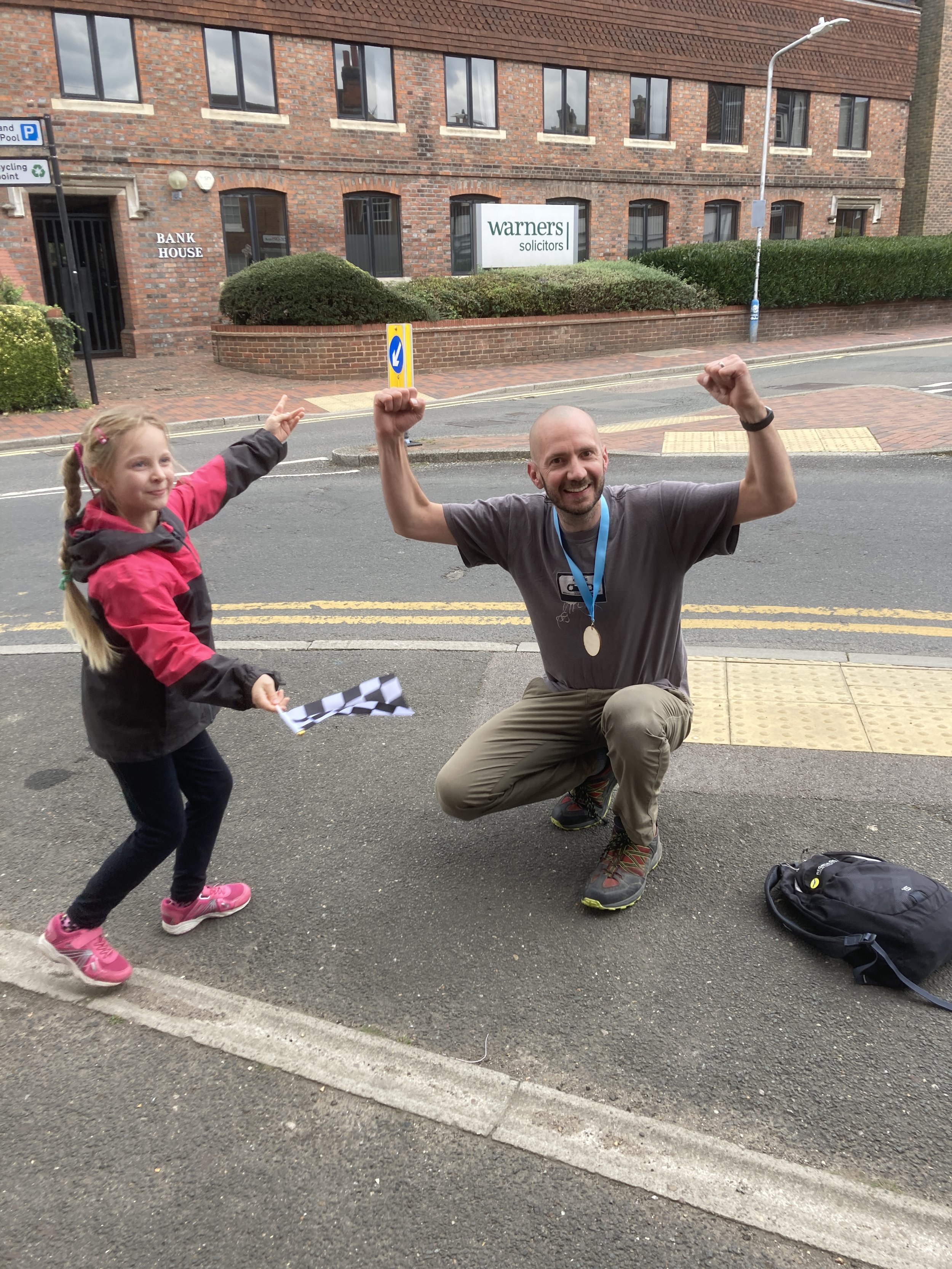 Walk Tonbridge Festival - WTF22 - Marathon -finish line - Escape Art Centre - Jamie and daughter.JPG