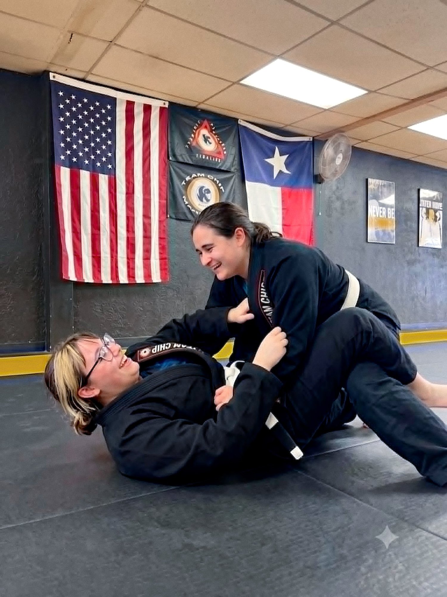 Two women training Jiu Jitsu at Team Chip Abilene