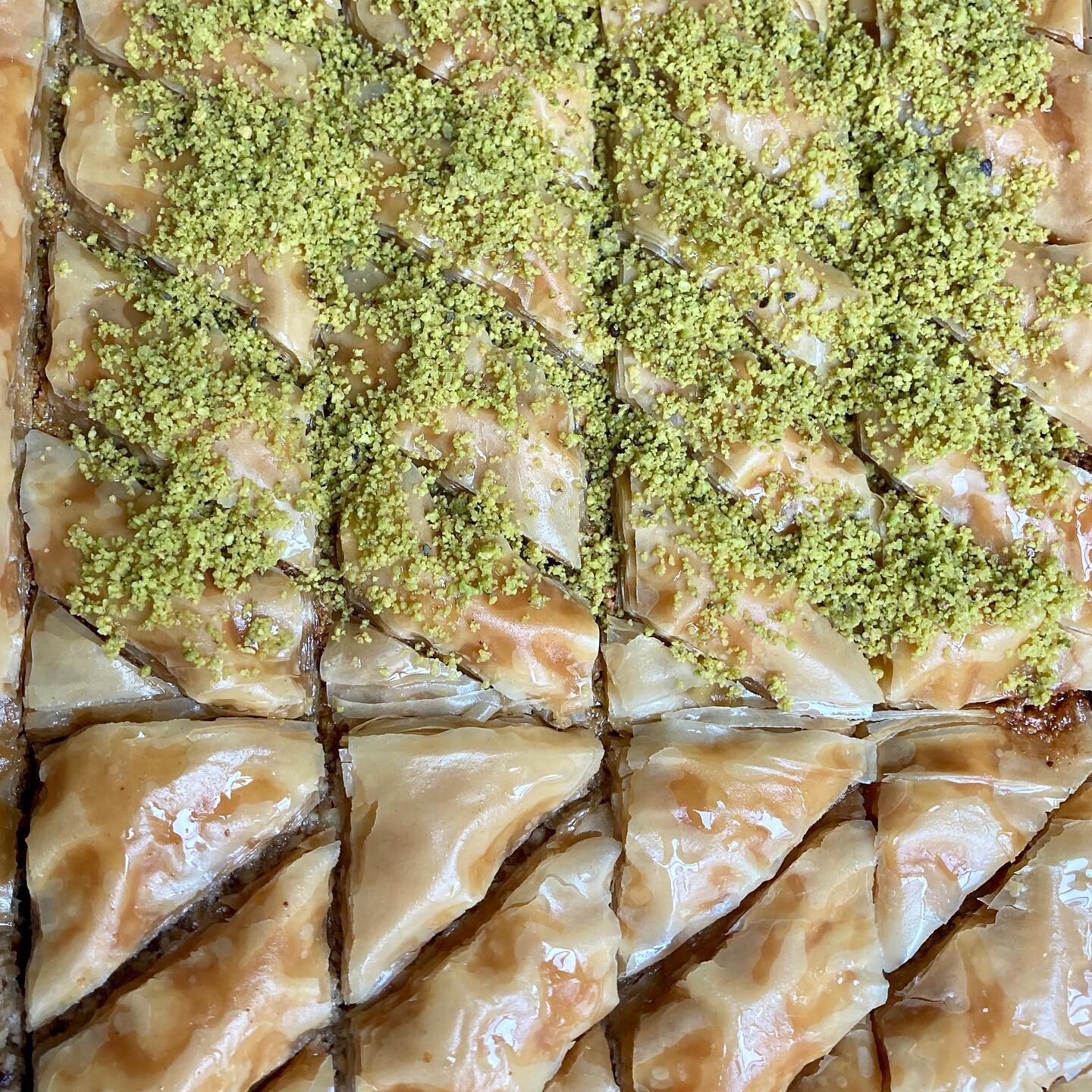 Saturday at Binti&rsquo;s ❤️ first up a classic mixed pistachio/walnut tray. Next up, working on a new addition to the rotating menu: clotted cream fillo rolls. Stay tuned for progress throughout the day!  #baklava #mymgm #bintis #hampsteadliving