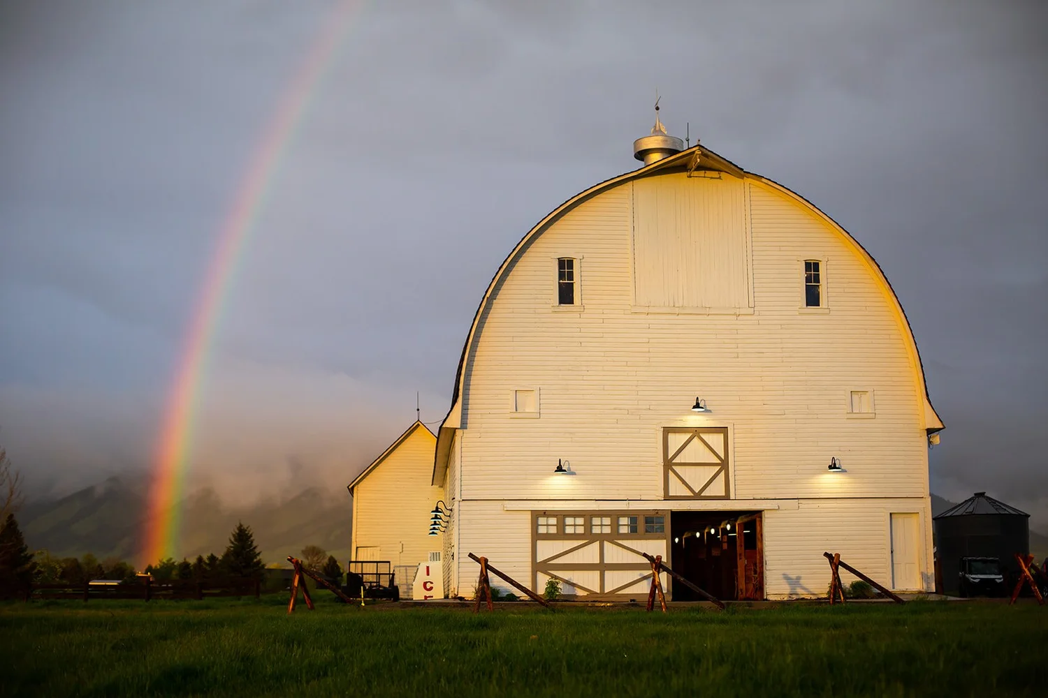 Rainbow at dusk over Star M Barn