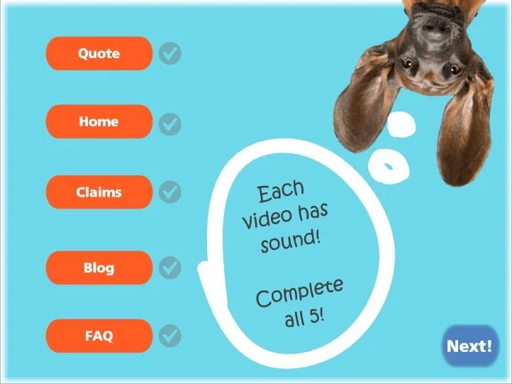 Users cannot see the check marks until they complete each section! When all sections are completed the "next" button appears and allows them to proceed.