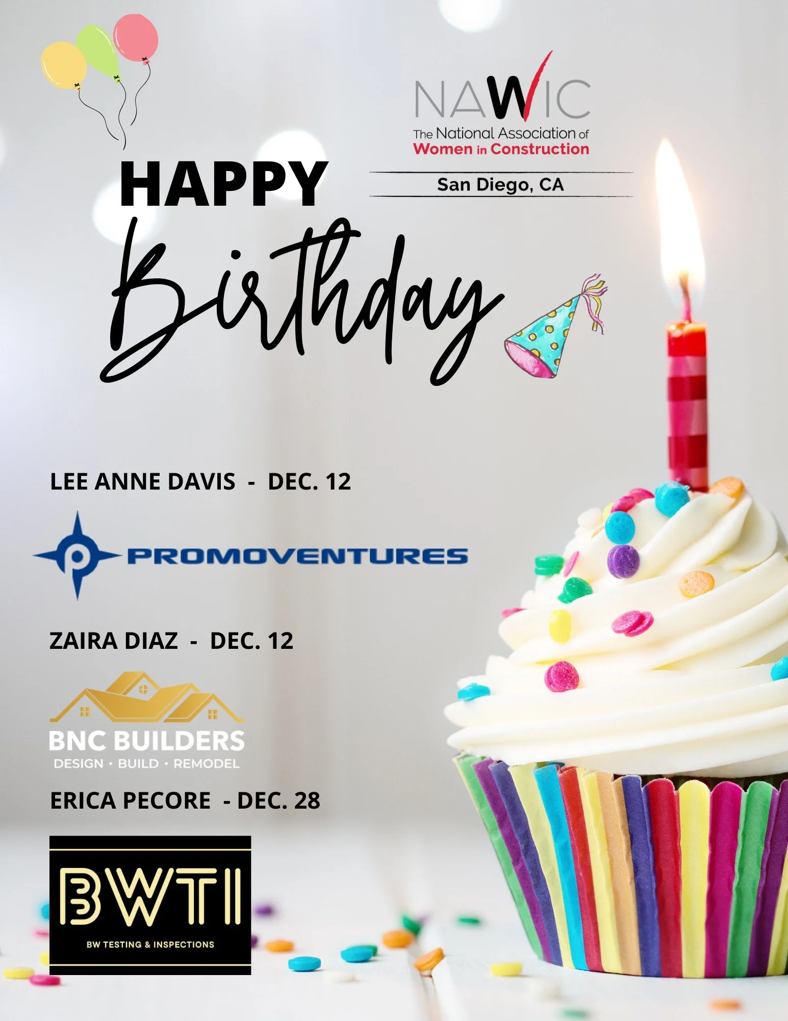 Happy Birthday to our NAWIC San Diego members celebrating in December! Wishing you a month filled with joy, celebration, and success. 🎉❤️

#NAWIC #SanDiego #WomenInConstruction #NAWICSD