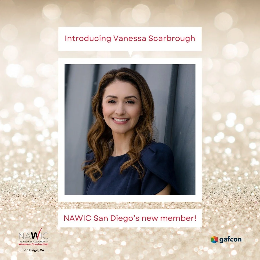 🌟 Welcome to NAWIC San Diego, Vanessa Scarbrough!

With 16 years of construction experience, Vanessa brings a strong foundation of industry knowledge from her work at Gafcon. Outside the office, she enjoys golfing, playing ping pong, and spending qu